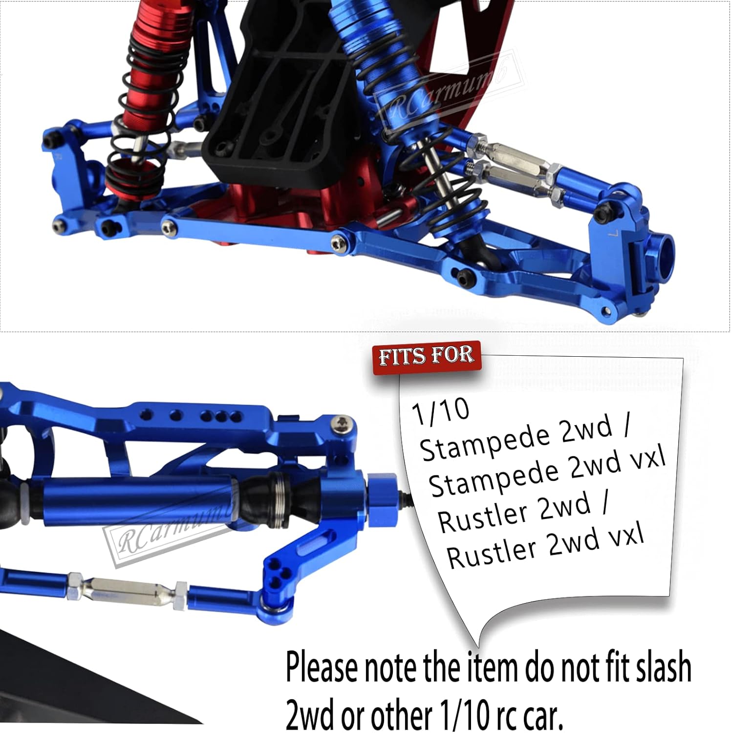 RC Upgrades Pieza para 110 Rustler VXLRustler VXL 2wd, Stampede VXLStampede VXL 2wd, amortiguador de choques RC delantero trasero de aleación,