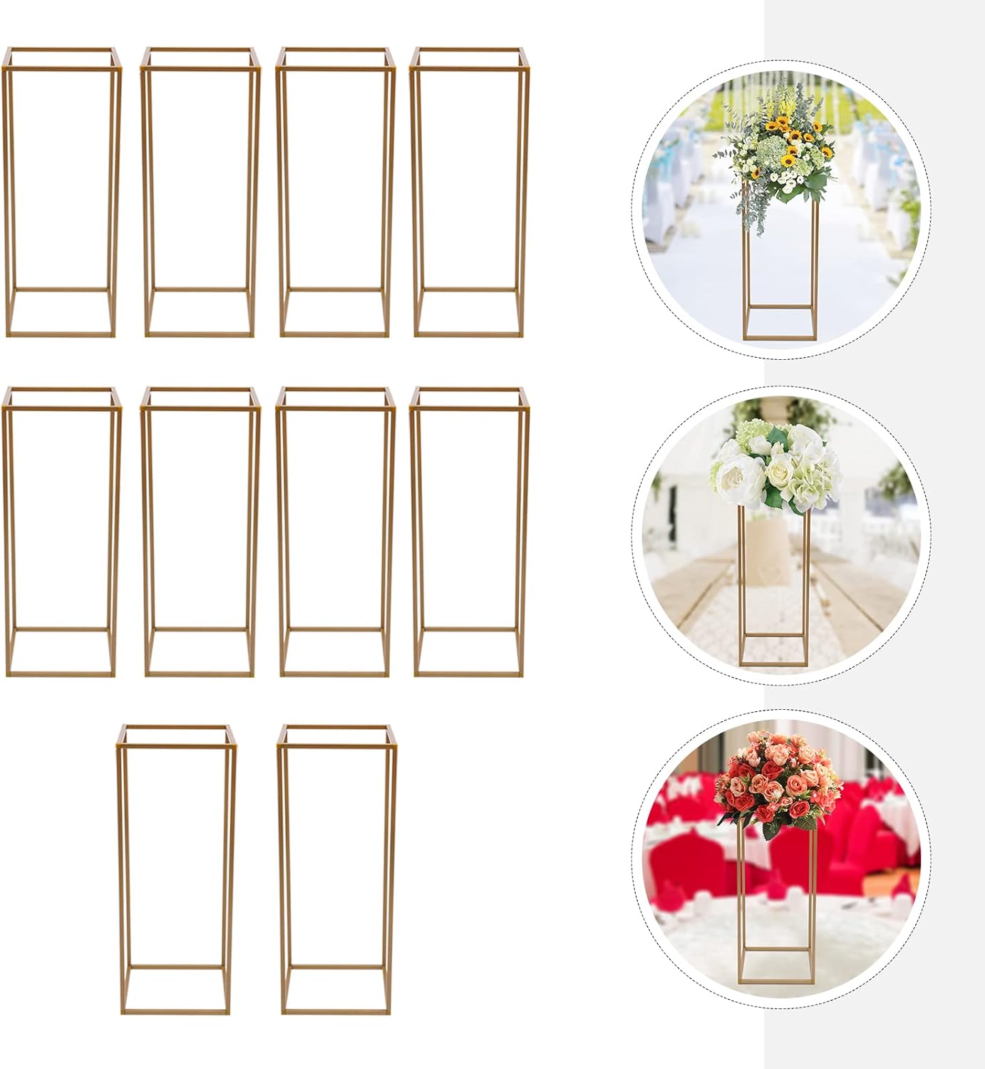 10 soportes de metal para flores, jarrón alto para centros de mesa de boda, florero de suelo, columna de soporte geométrico para centros de mesa de