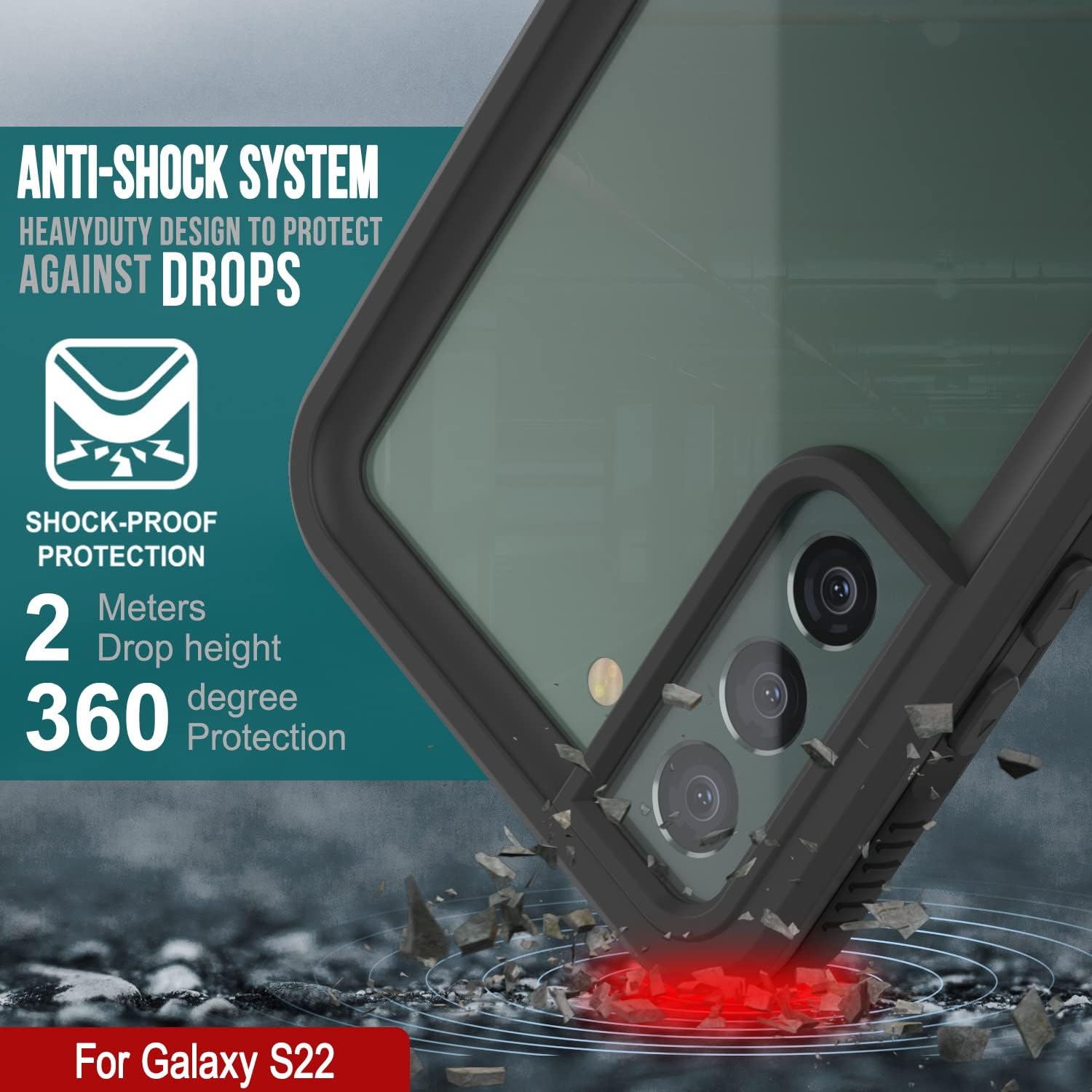 Punkcase Funda impermeable para Galaxy S22 Ultimato Series Slim Fit Certificado IP68 A prueba de golpes A prueba de suciedad a prueba de nieve Funda