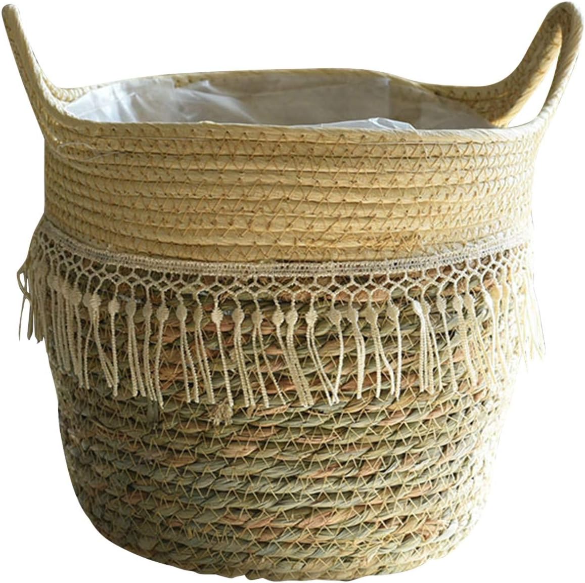 Cesta tejida de hierba marina para maceta, hecha a mano, decoración del hogar para almacenamiento, maceta, cesta de lavandería, picnic, cesta de