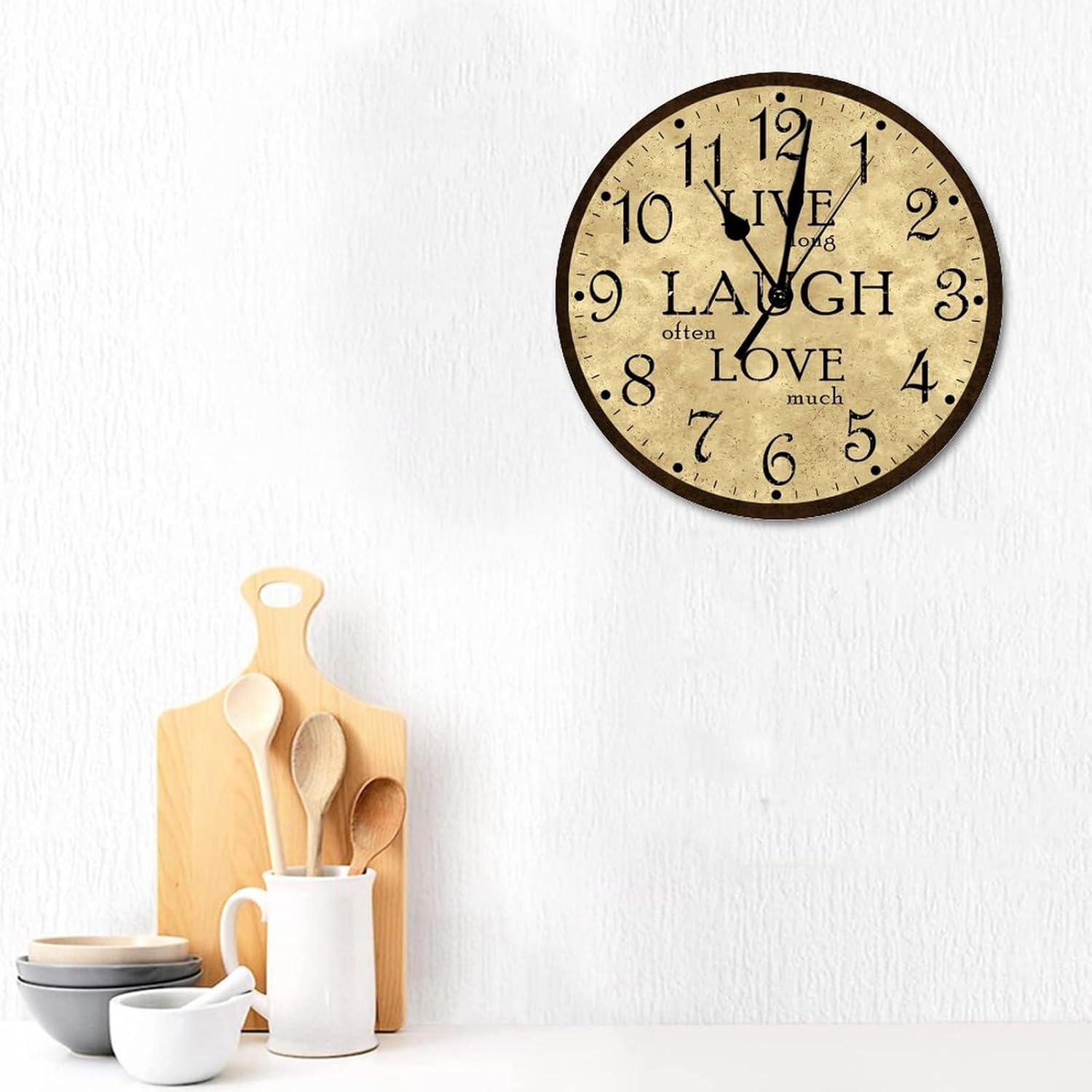 Relojes de pared con pilas, reloj rústico de madera marrón, reloj retro para decoración de cocina, reloj de pared sin tictac, decorativo, fácil de