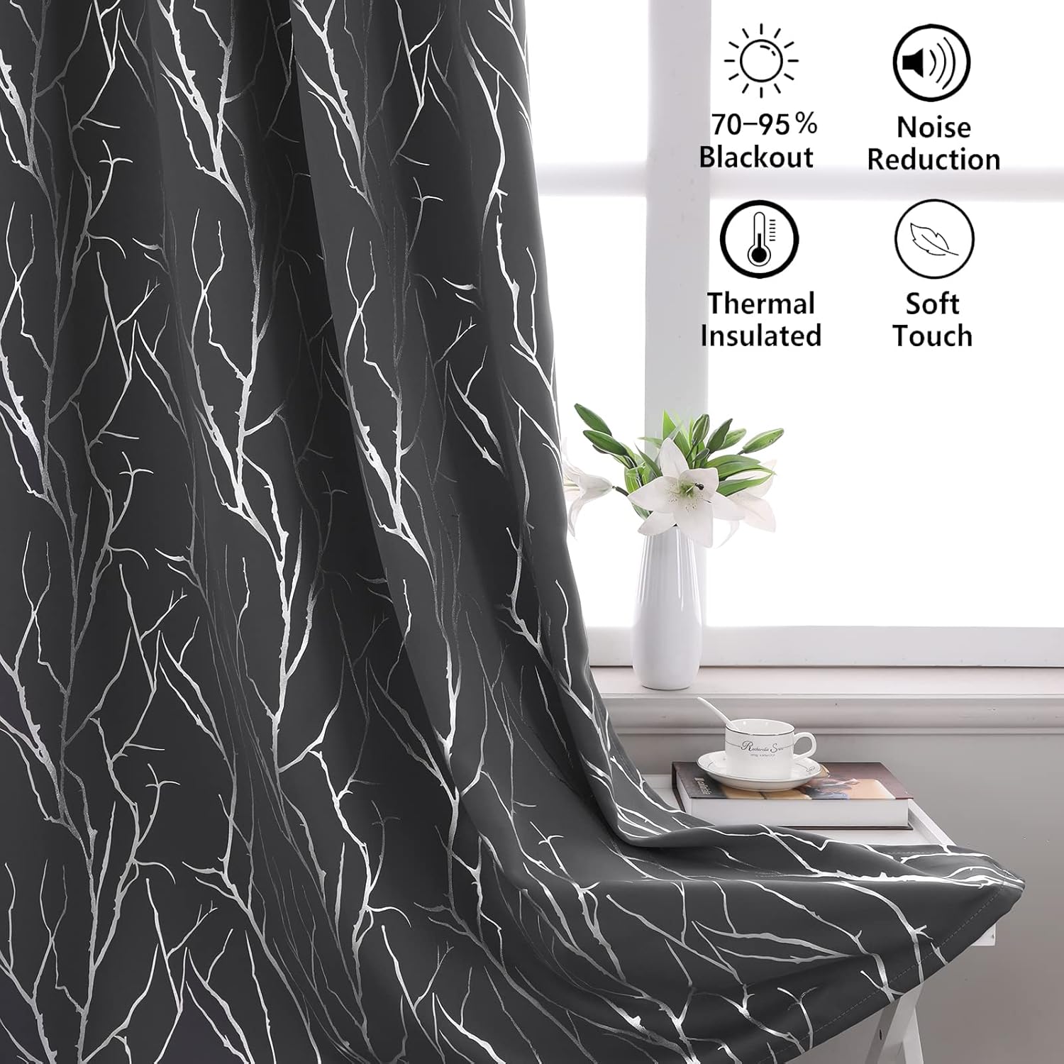 SMILE WEAVER Cortinas opacas grises de 84 pulgadas de largo para dormitorio con ojales, cortinas opacas para oscurecer la habitación, cortinas con