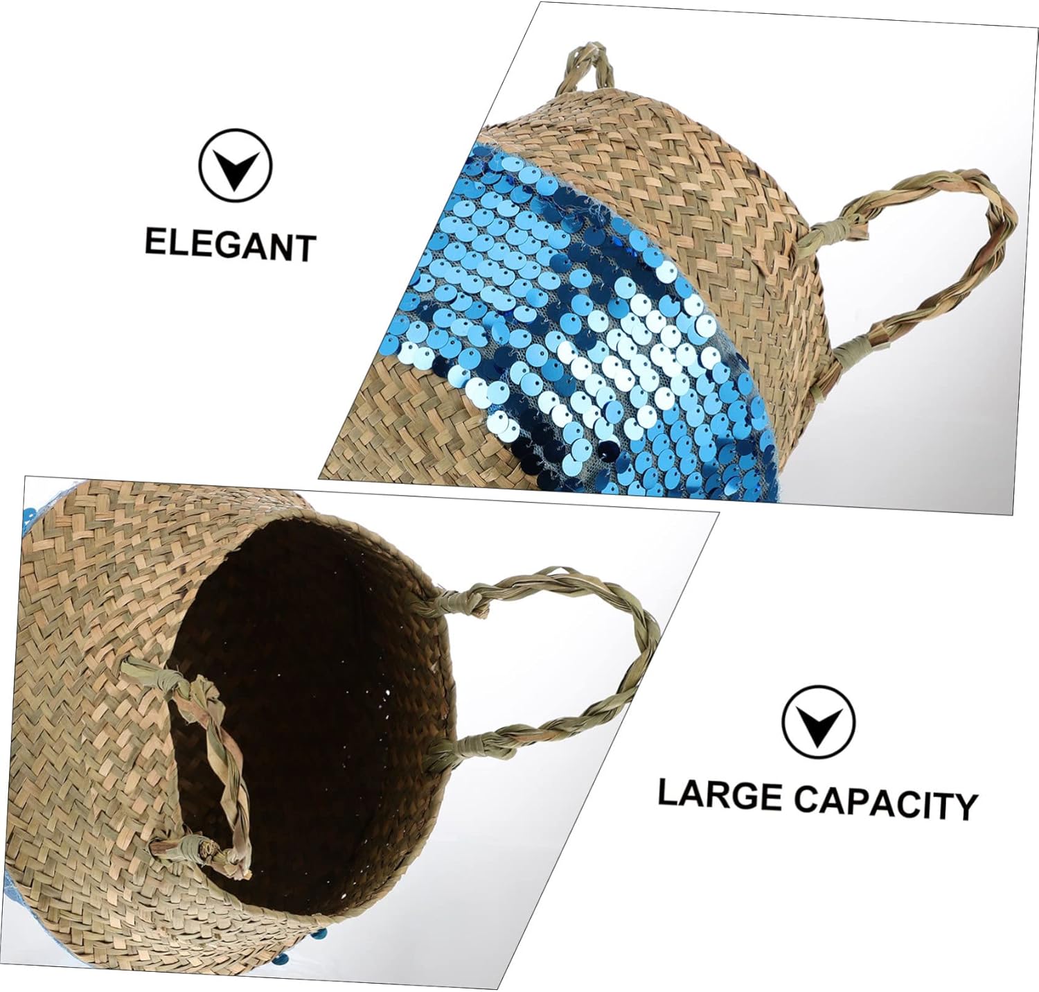 HOMSFOU Cesta de almacenamiento de paja, cesta de mimbre tejida para lavandería, cesta de té, contenedor de comida para bebés, cesta de flores hecha