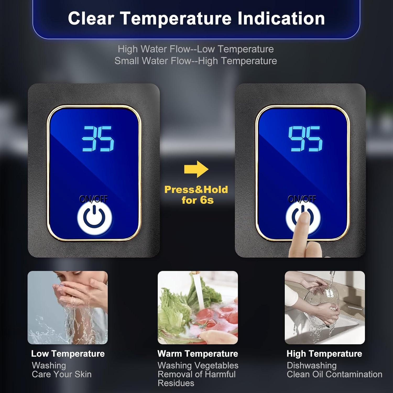 Calentador de agua eléctrico, calentador de agua caliente instantáneo de 110 V, enchufe debajo del fregadero, calentador de agua sin tanque bajo