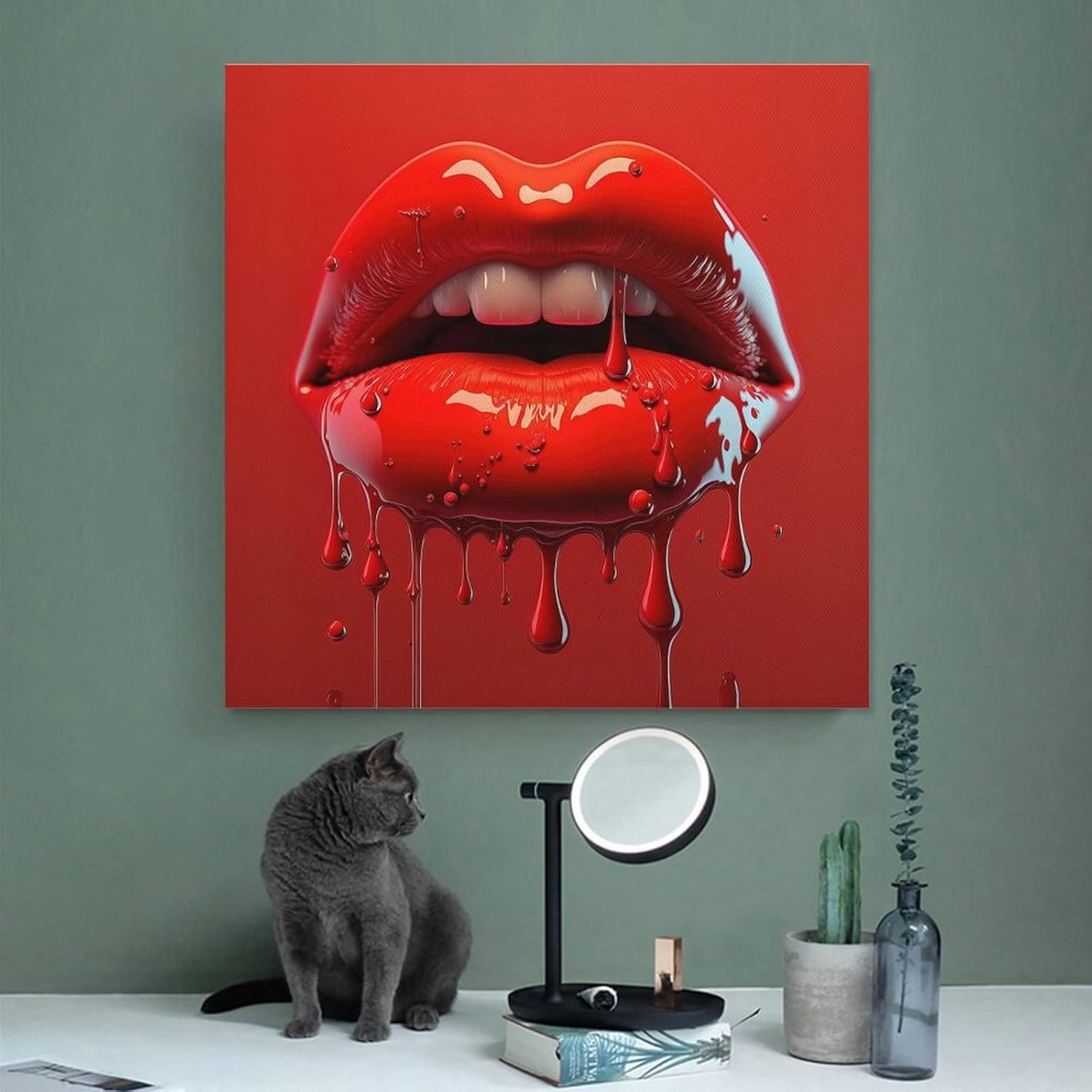 Pósteres estéticos minimalistas con labios rojos, decoración de dientes blancos sexys, arte de pared, arte de pared, lienzo, decoración de pared,