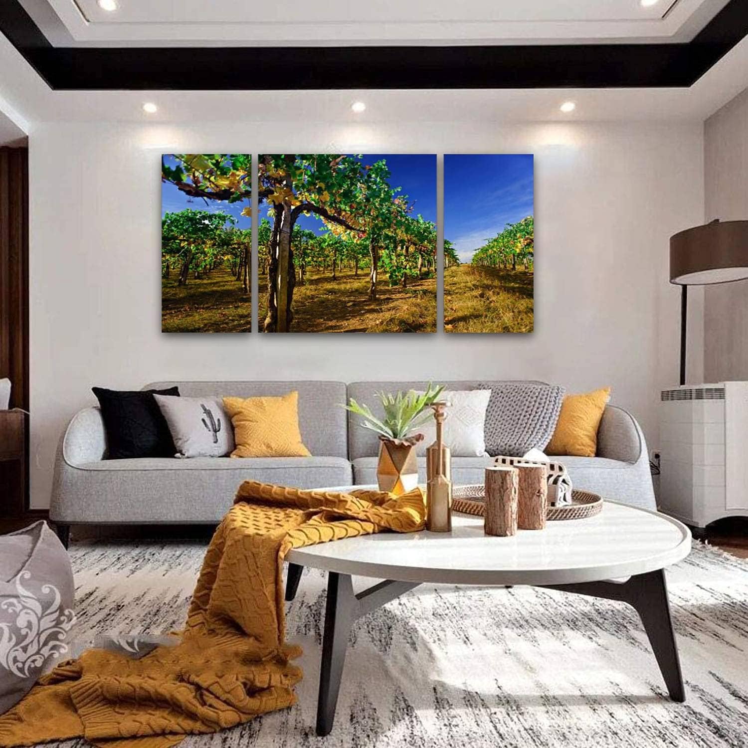 BDMPIZLNSF Lienzo de 3 paneles para pared, diseño de belleza, viñedos, colores otoñales, producción de cosecha, vino Chianti, impresión enmarcada