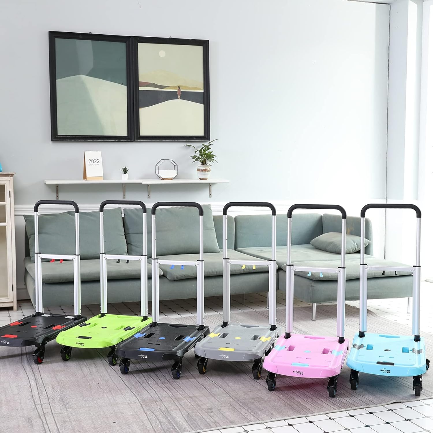 Carrito plegable de mano de plataforma, carrito móvil, plegable para un fácil almacenamiento y ruedas giratorias de 360 grados de bajo ruido con