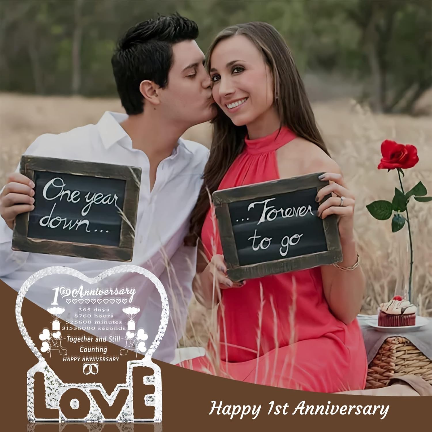 Un regalo de cristal para el primer año de aniversario de boda, recuerdo de matrimonio para pareja, él, su esposo, esposa