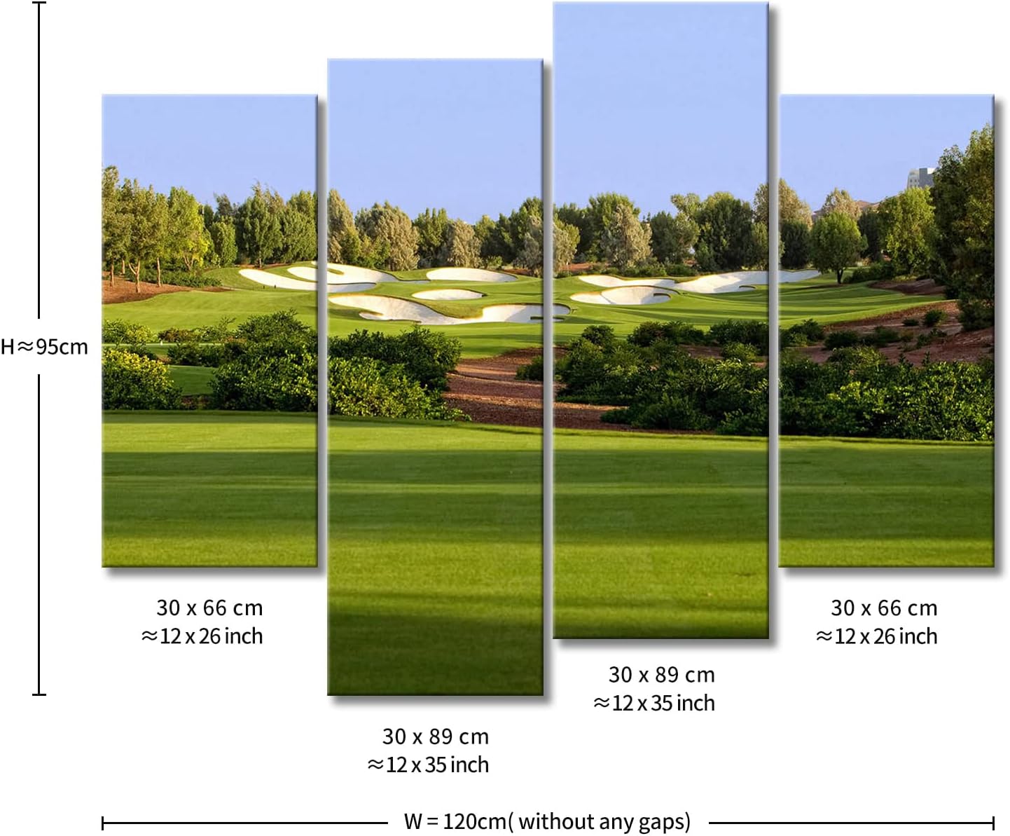 So Crazy Art- Golf Wall Art Decor Green Trees and Lawn in Jumeirah Golf Estates Canvas Pictures Artwork 4 Panel Painting Prints for Home Living