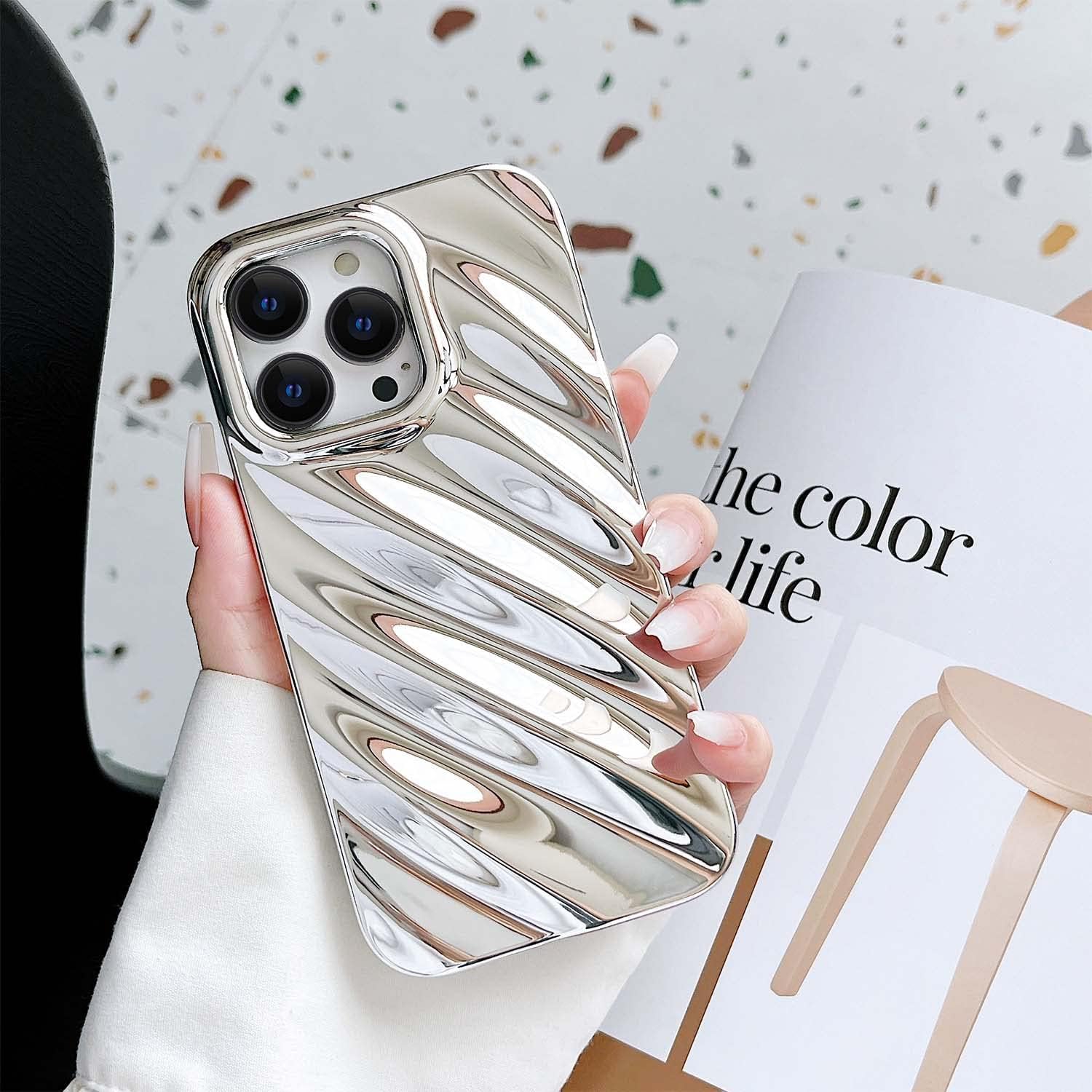 Skyseaco Funda de teléfono compatible con iPhone 13 Pro, diseño de forma de ondulación de agua 3D, protección de lente de cámara, a prueba de