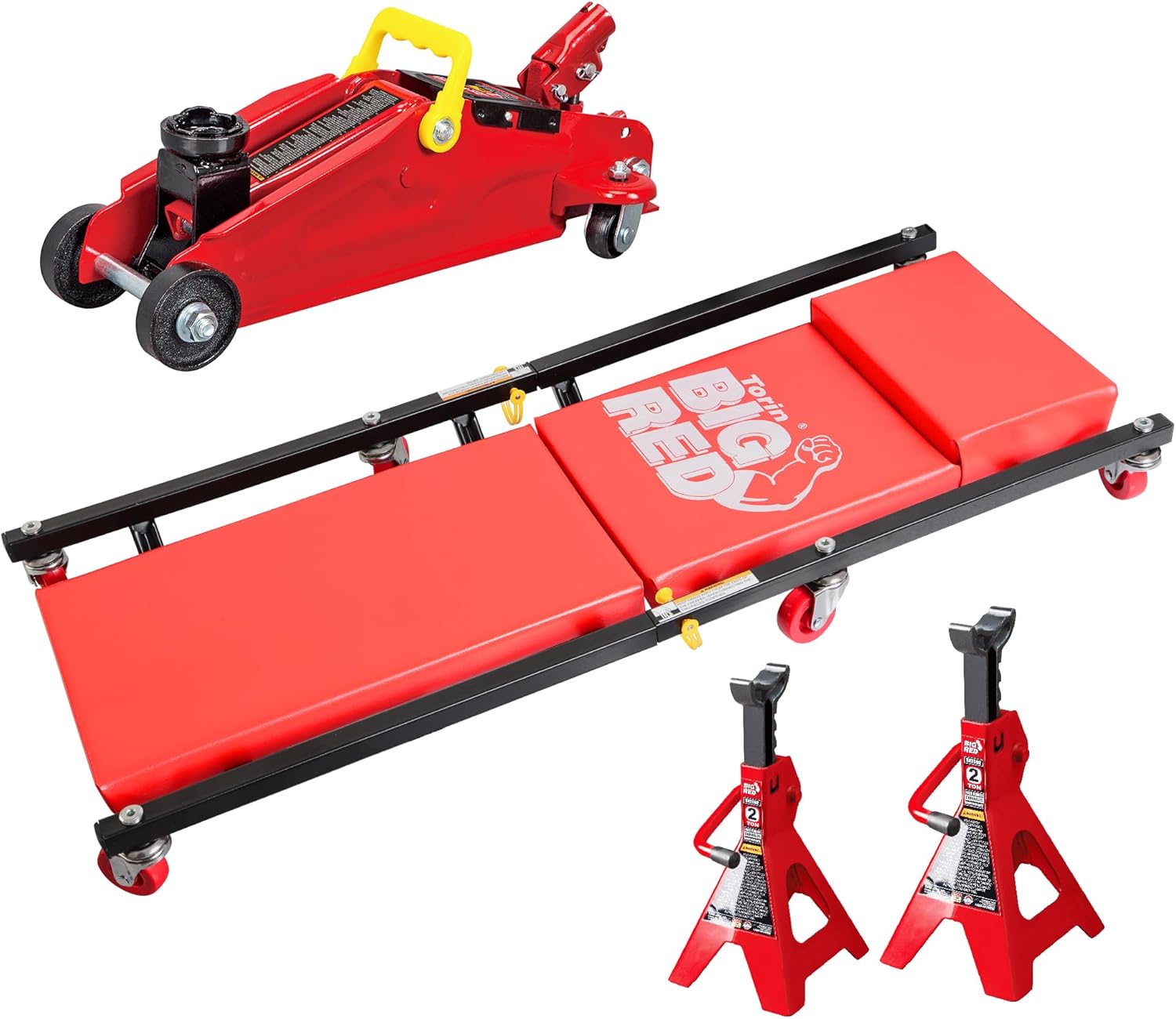 BIG RED AT82040R Torin – Combo de piso de carretilla hidráulica con 2 soportes para gatos y garajeenredadera de tienda, capacidad de 2 toneladas