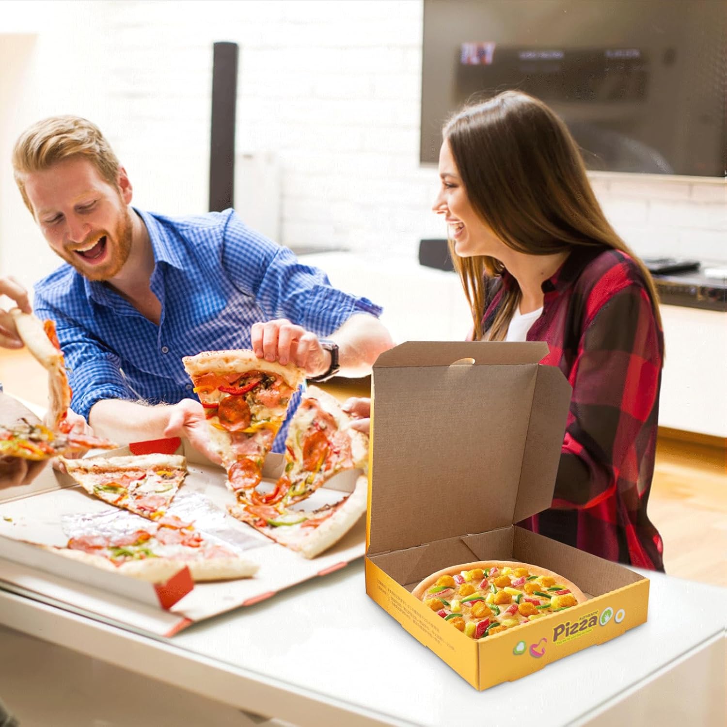 KeaJuidy 12 cajas de pizza, cajas de pizza corrugadas de papel kraft de papel kraft de 7 x 7 pulgadas, cajas de cartón con impresión en color