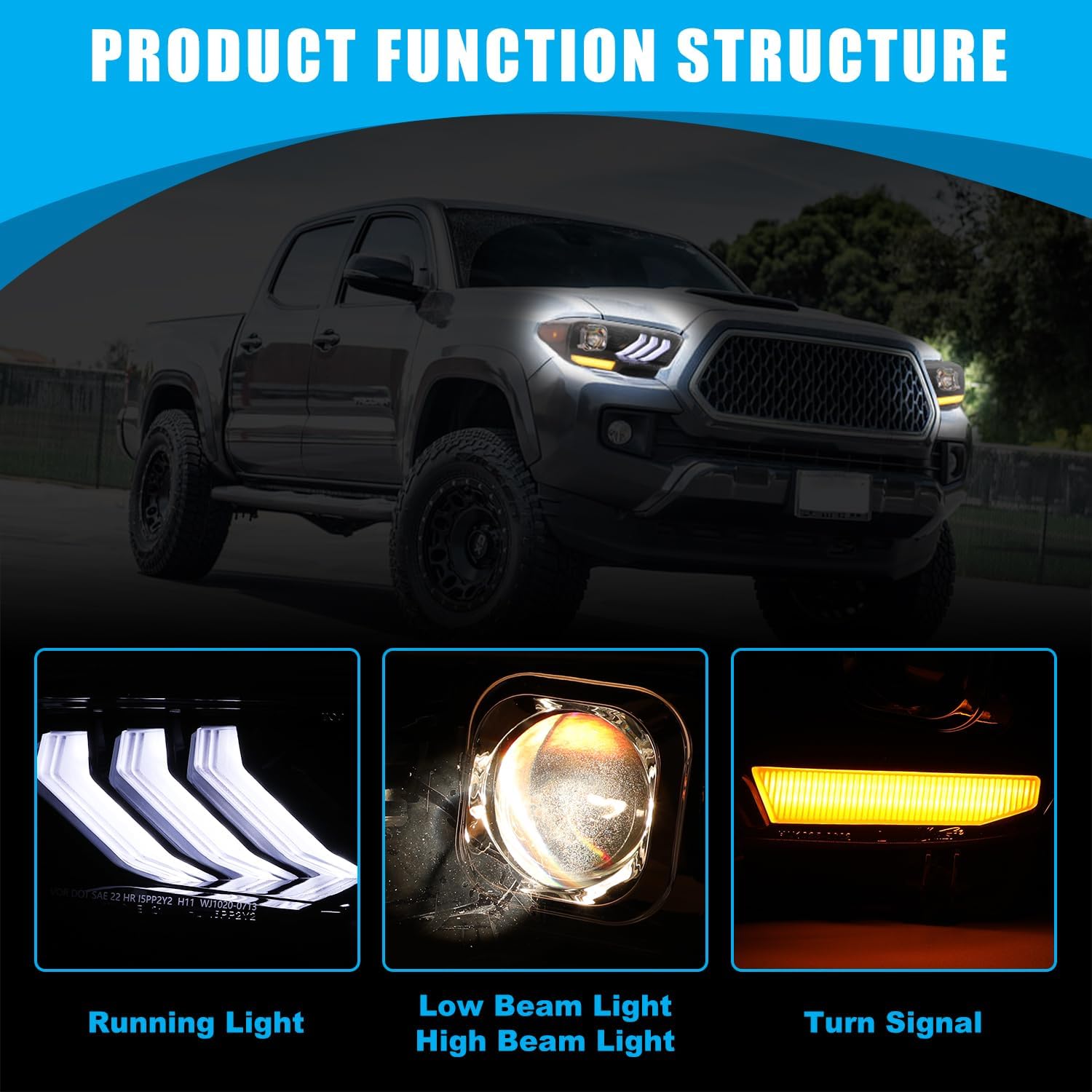 CPW Faros delanteros compatibles con Toyota Tacoma 2016-2019 2020-2023 Tacoma SR SR5 TRD Sport solo modelos DRL proyector frontal frontal carcasa