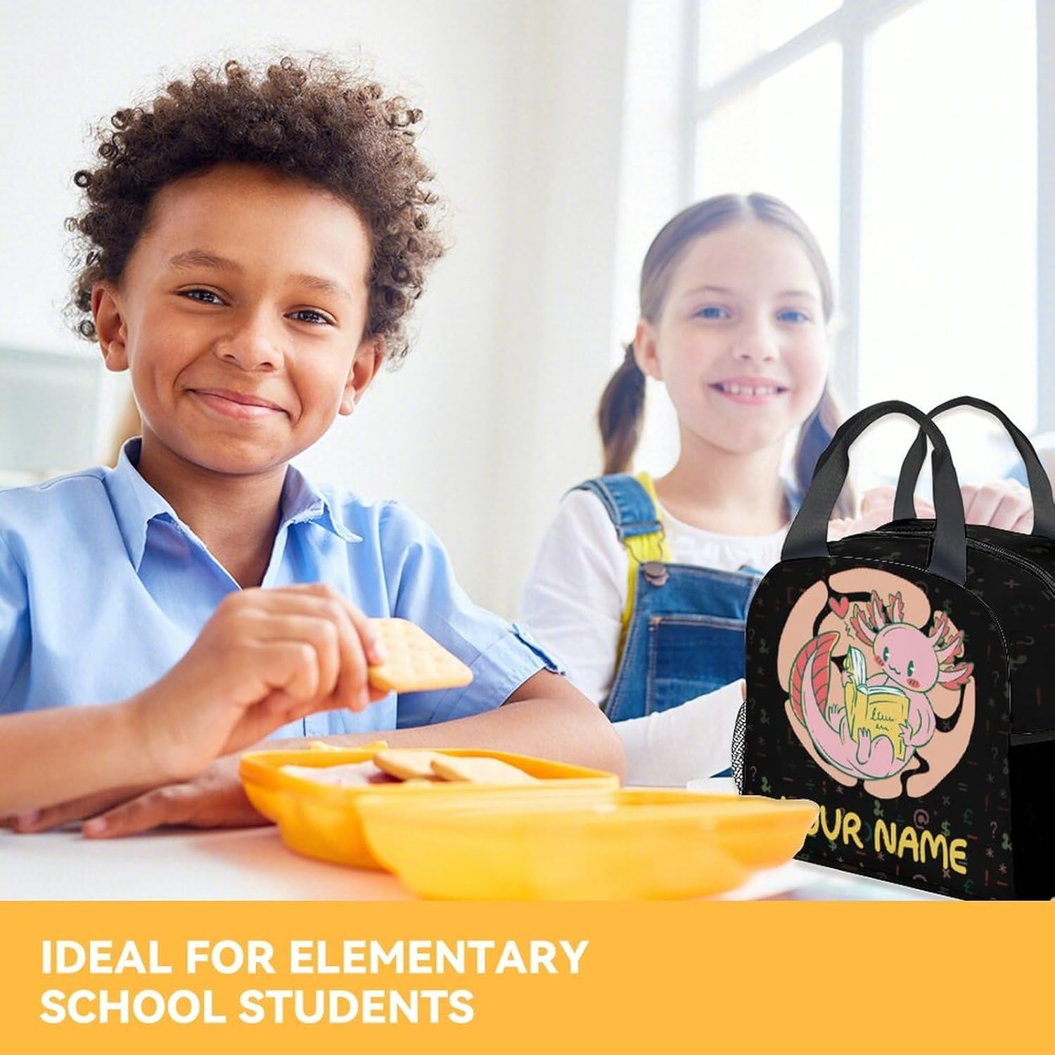 Axolotl – Lonchera reutilizable personalizada, bolsas de almuerzo con aislamiento medio con correa para el hombro, lonchera Kawaii para mujeres,