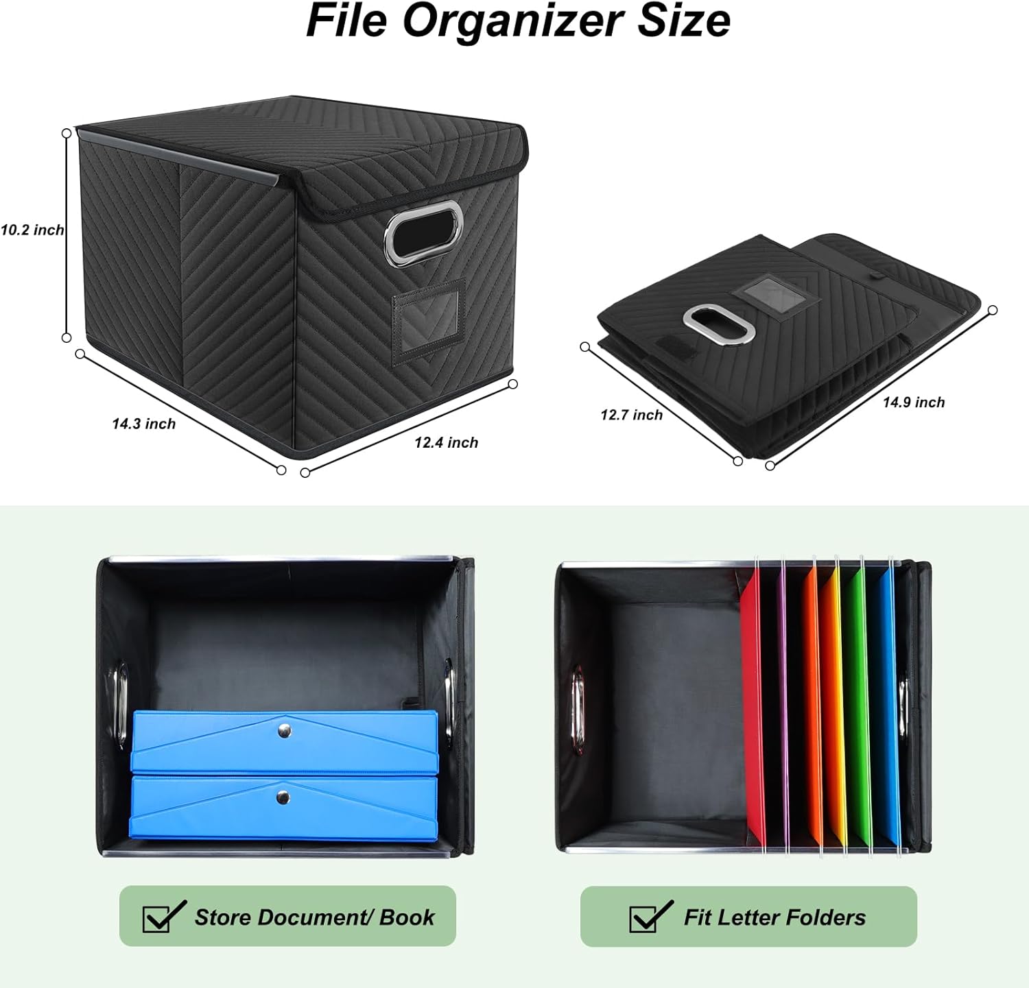 Caja organizadora de archivos con tapa, caja de archivos portátil para colgar carpetas de archivos, caja organizadora para almacenamiento de