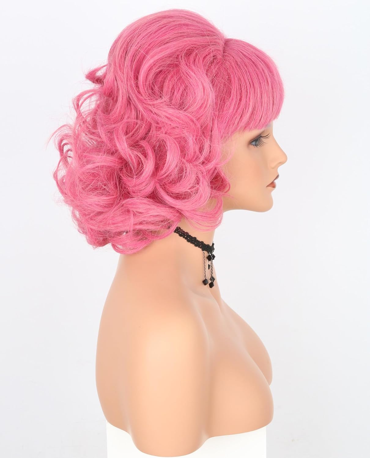 Peluca Frenchy de los años 50, peluca rizada estilo Bob, peluca corta rosa para mujer, peluca de disfraz de Halloween