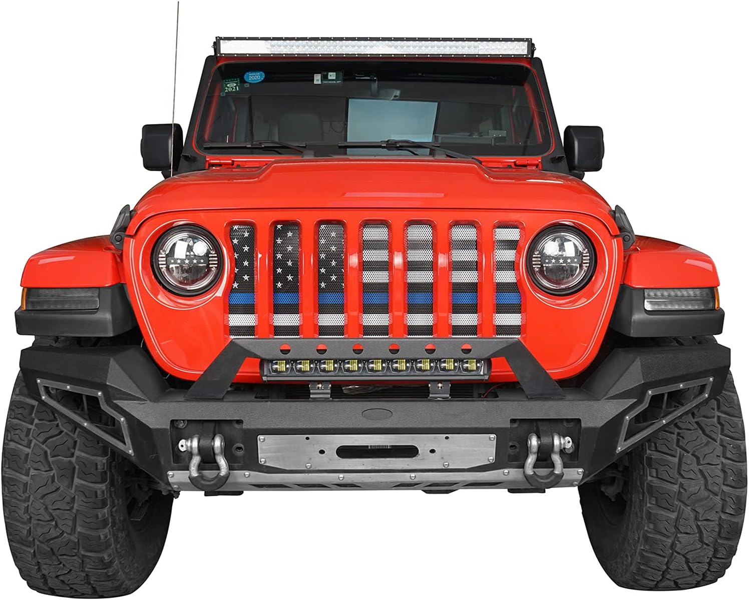 Hooke Road Gladiator JTWrangler JL Flag Grill Rejilla frontal deflector de pantalla compatible con Jeep Wrangler JL y Gladiator JT 2018-2024