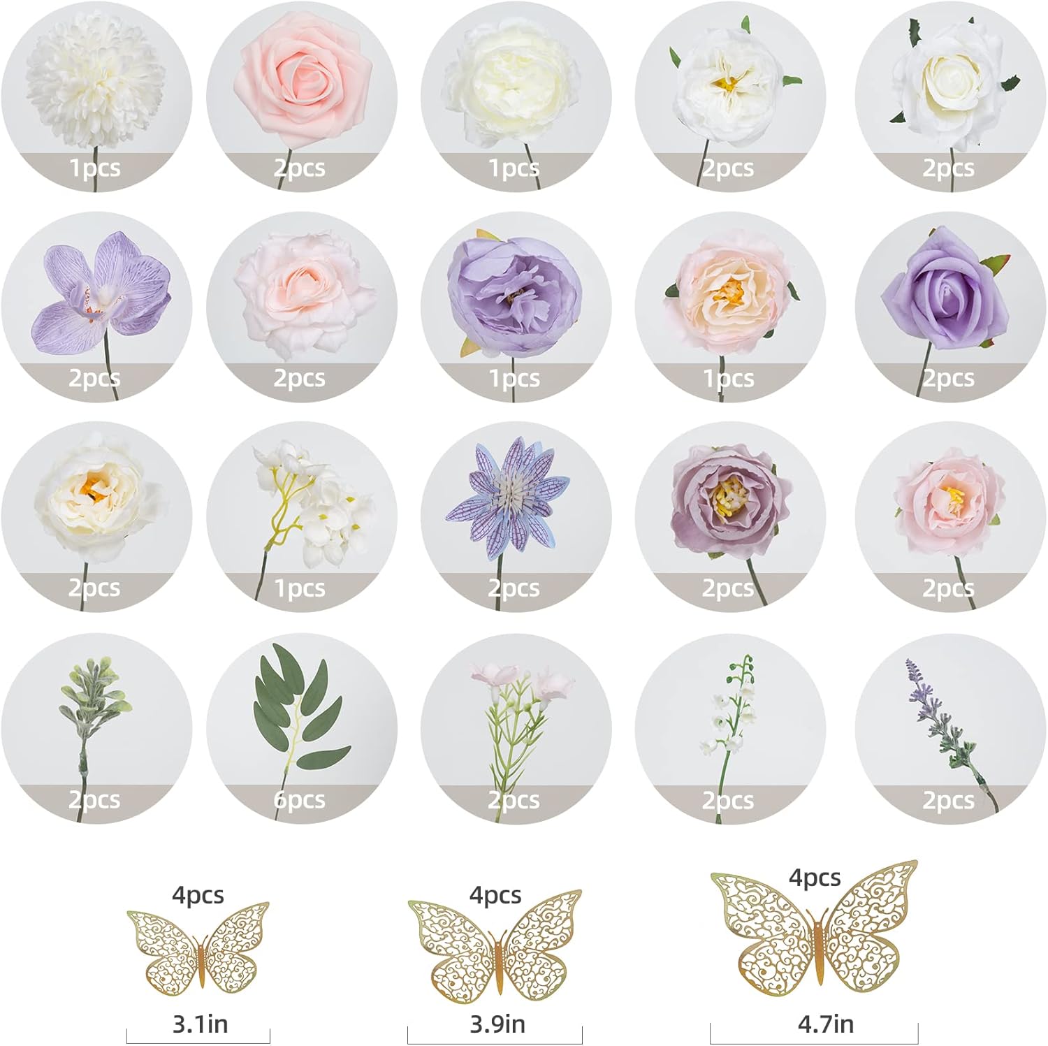 Flores artificiales de seda y rosas, 39 piezas de flores artificiales de seda, decoración de boda, centros de mesa, flores sintéticas para novia,