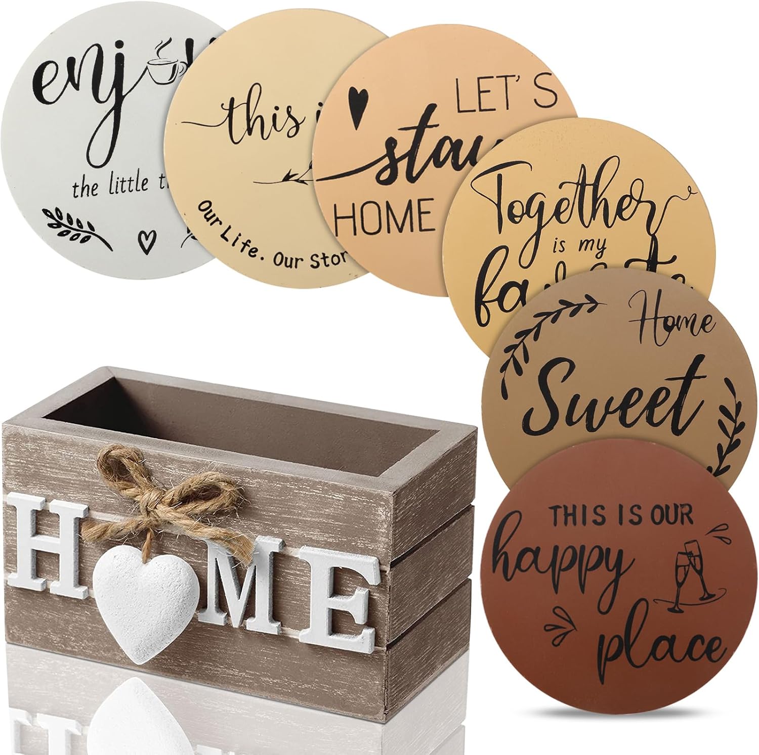 Regalos de inauguración de la casa para decoración del hogar, posavasos de madera con corazón para bebidas, juego de 6 posavasos de granja con