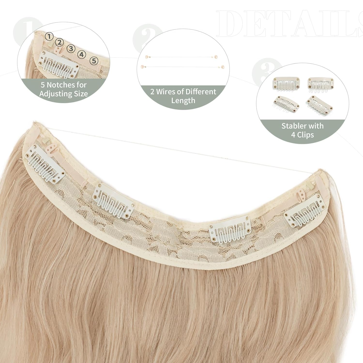 MY-LADY Extensiones de cabello con alambre invisible de 24 pulgadas, 5.96 oz, volumen grueso con diadema transparente, tamaño ajustable, 4 clips de