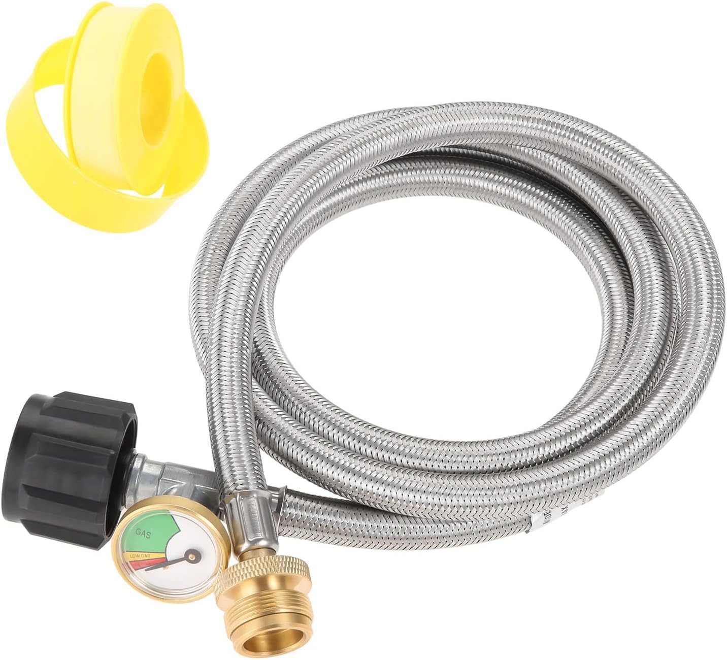 Adaptador de manguera de propano de 6 pies de 1 libra a 20 libras con adaptador de manguera de propano trenzado de acero inoxidable para tanque