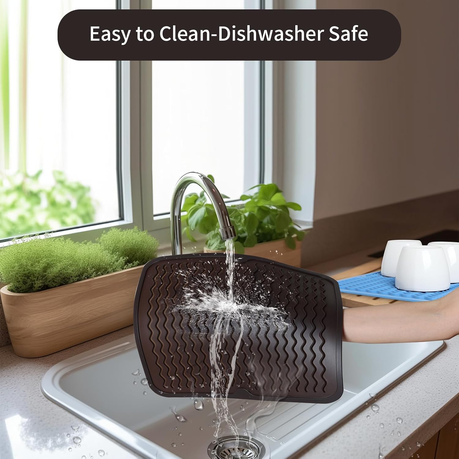 Tapete de silicona para secar platos para encimera de cocina, tapete ecológico de secado rápido, fácil de limpiar, tapete de secado multiuso,
