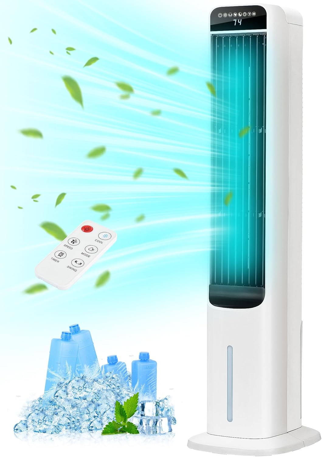 Ventilador de refrigeración que sopla aire frío, enfriador de aire evaporativo portátil, enfriador de pantano con oscilación de 80, 3 modos,