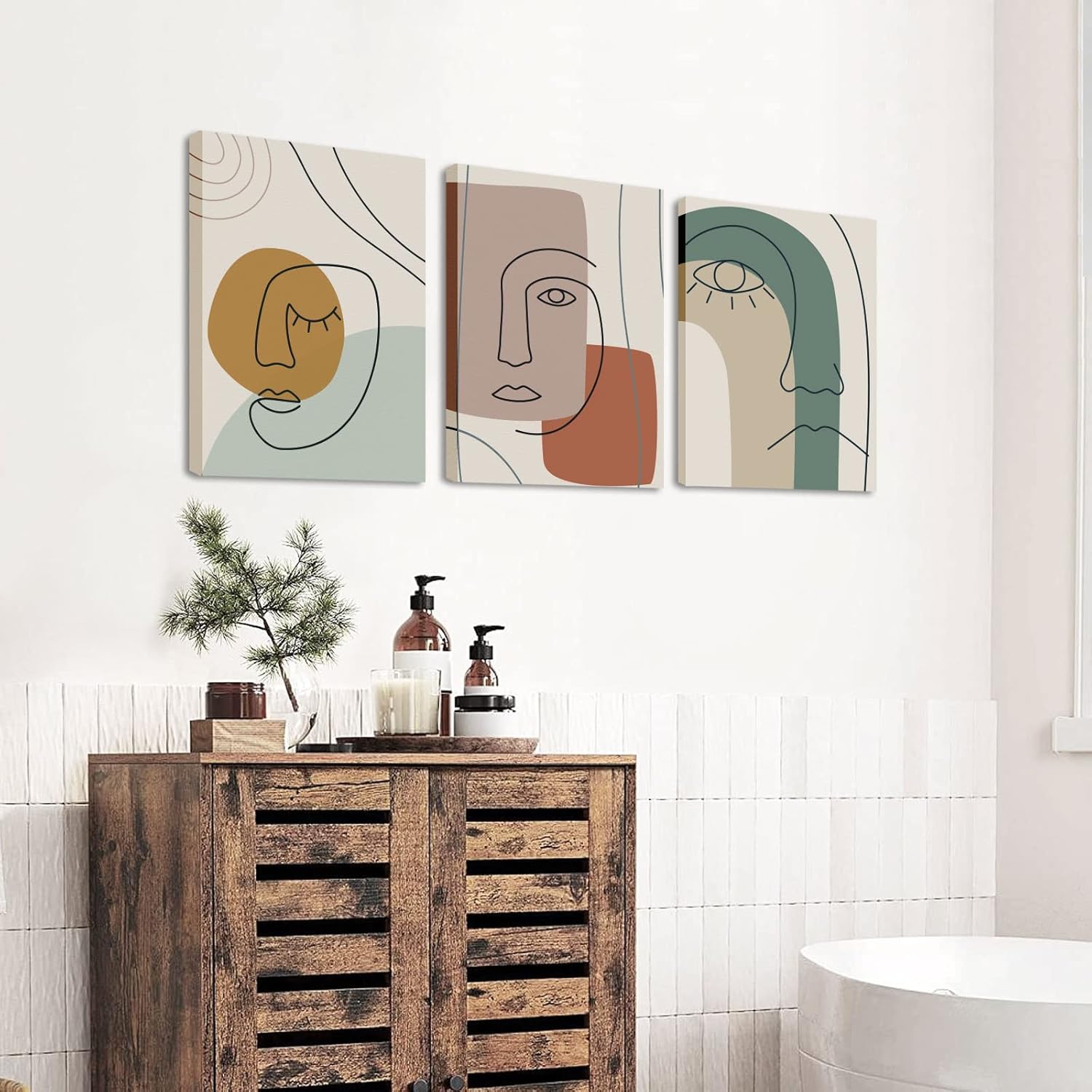 Lienzo enmarcado para pared, arte de pared bohemio de línea minimalista, juego de 3, impresiones abstractas de gran tamaño de 12 x 16 pulgadas,