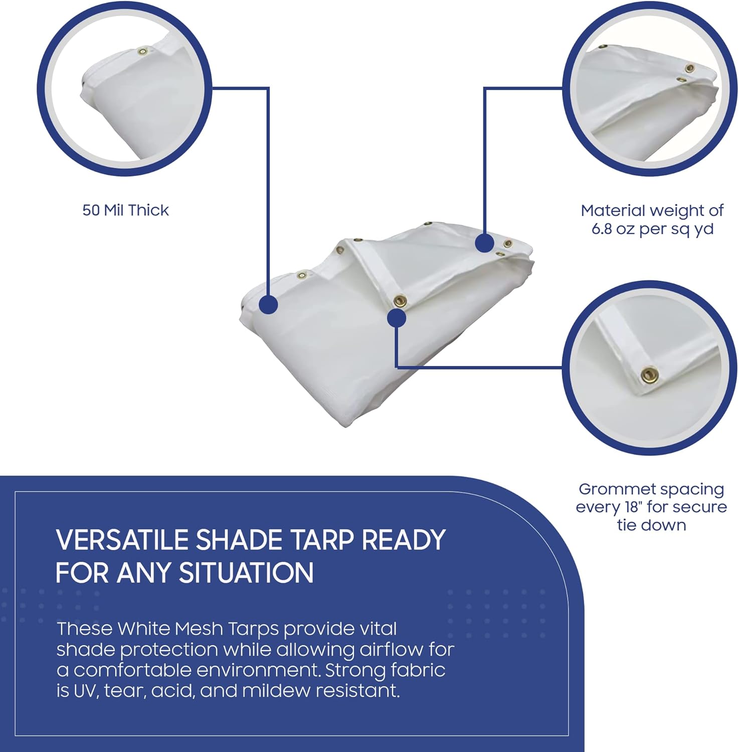 Tarps Now – Lonas de malla de tela, (10 x 10 pies) – Cubierta protectora de punto resistente con ojales – Trampa para sombra del 75% para patio,