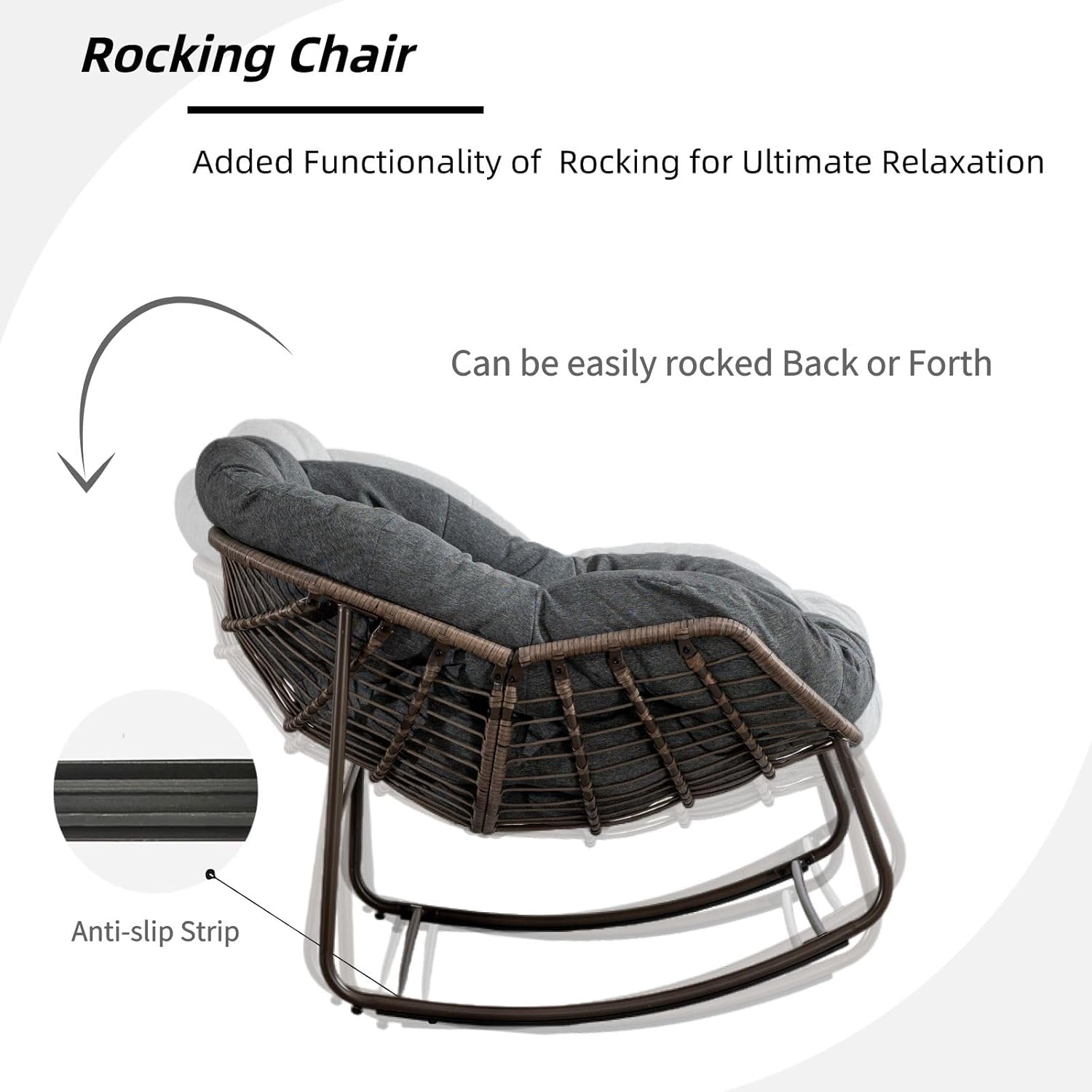 Luccalily Silla mecedora para porche delantero para interiores y exteriores, silla reclinable acolchada de ratán, para patio, jardín, sala de estar