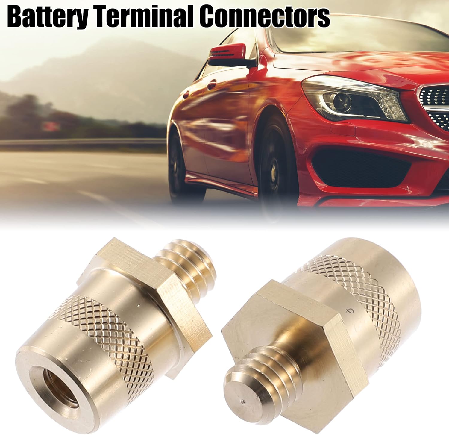 X AUTOHAUX 2 pares de conectores de terminal de batería de 38 pulgadas, adaptador de poste de tono de latón, tornillos extensores de tuercas