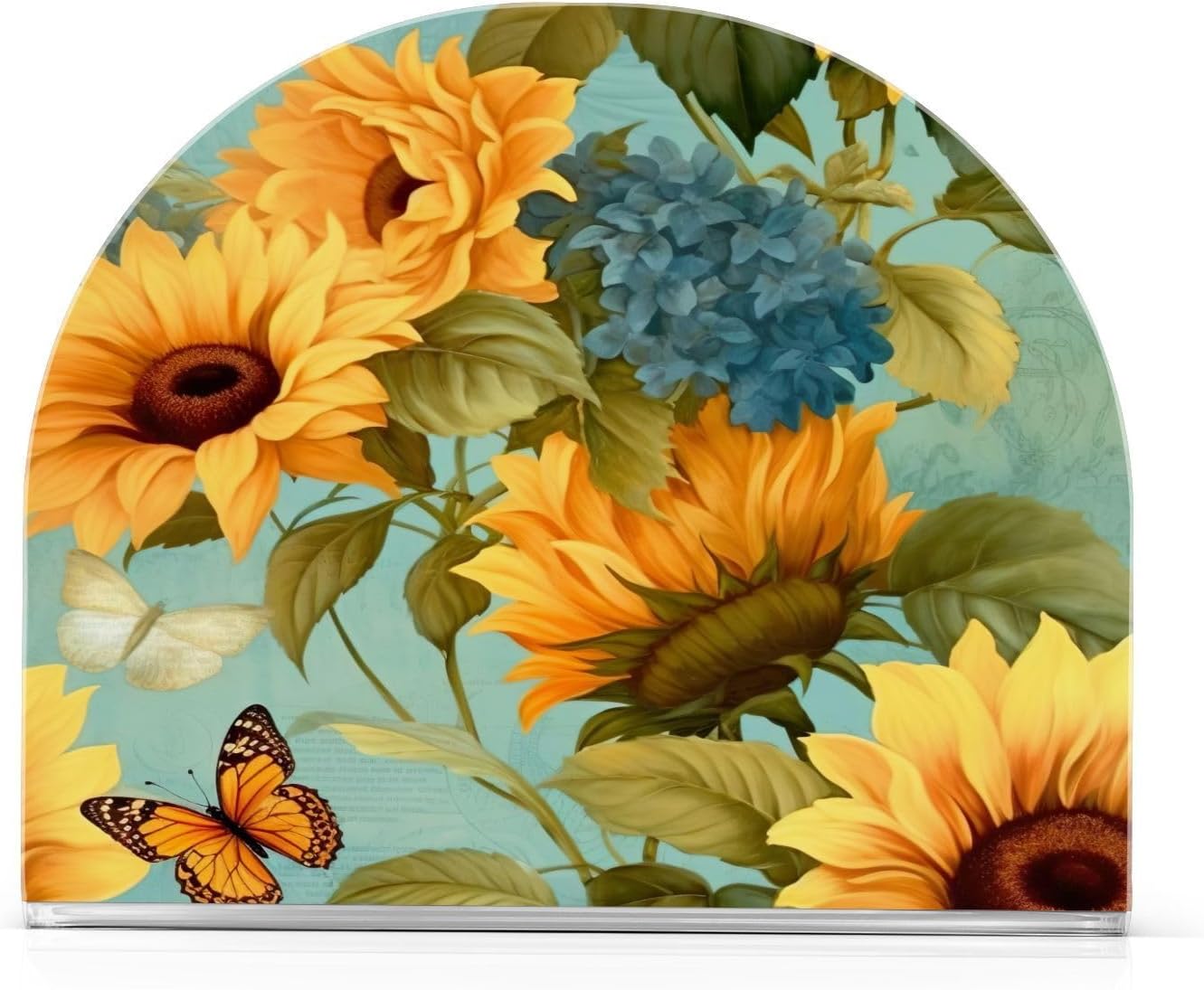 Sunflower and Butterfly Acrylic Napkin Holder Clear Crystal Tissue Paper Dispenser for Table, Kitchen Countertop, Restaurant, Decor