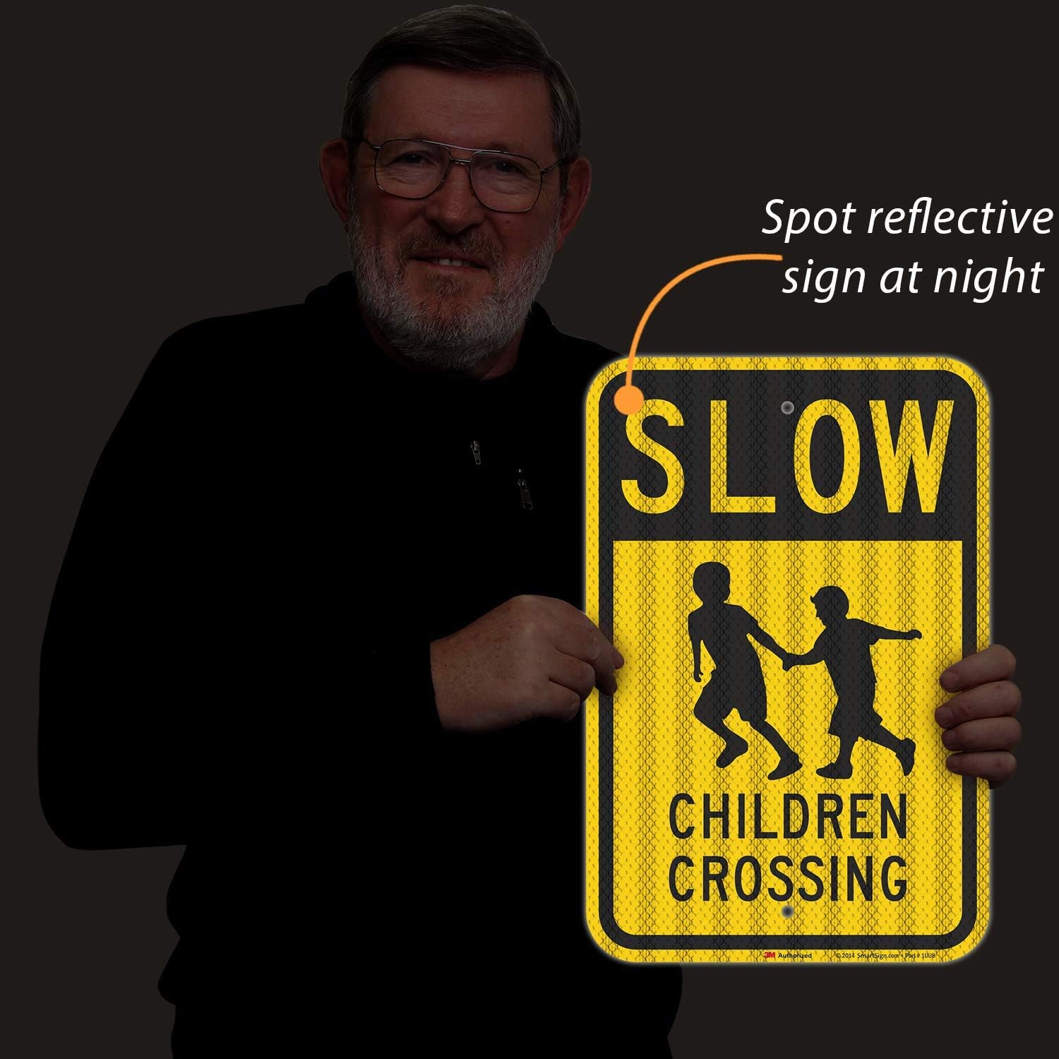 SmartSign – K-5198-HI-12×18 “Slow – Children Crossing” Letrero  12″ x 18″ 3M Aluminio Reflectante de Alta Intensidad Negro sobre Amarillo