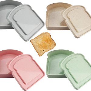 Contenedores para sándwich, 4 recipientes para sándwiches para loncheras, caja de sándwich en forma de tostada, caja de almacenamiento de alimentos Contenedores para sándwich, 4 recipientes para sándwiches para loncheras, caja de sándwich en forma de tostada, caja de almacenamiento de alimentos