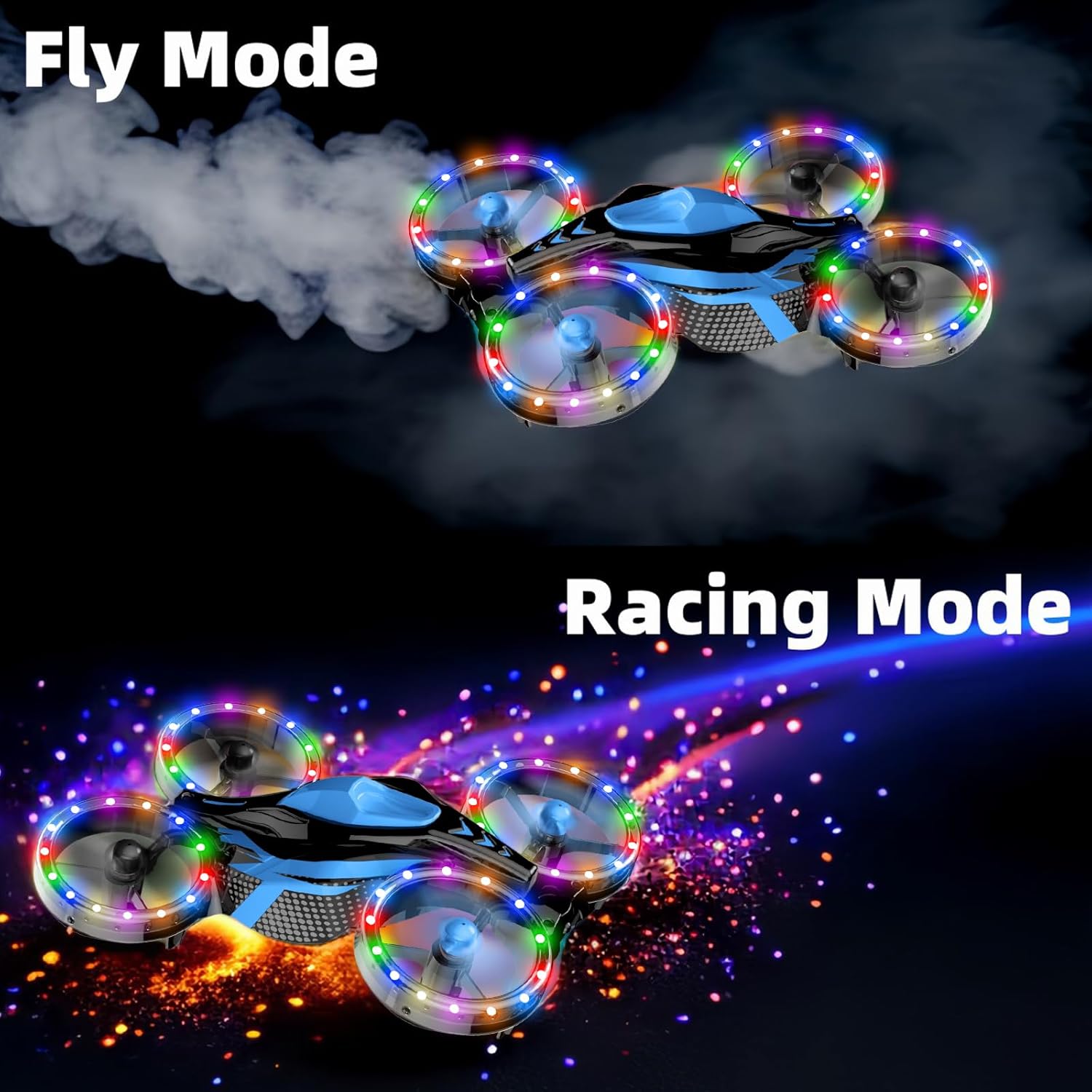 Drones para niños – Juguetes para niños y niñas, regalos perfectos de Navidad y cumpleaños, modo dual para tierra y mosca, luces LED flash con 12