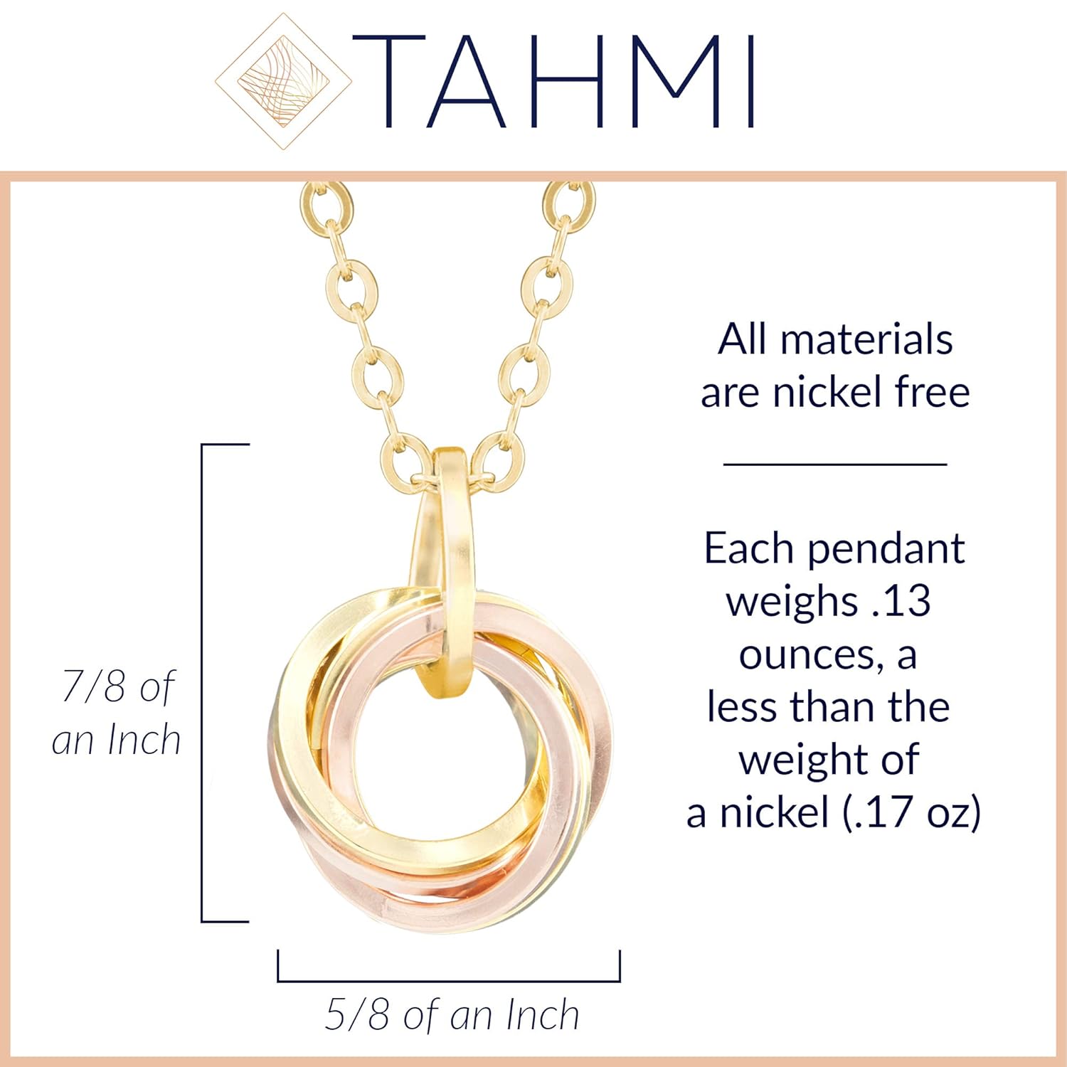 Classy 14K Yellow and Pink Rose Gold-Filled Simple Love Knot Circle Pendant Necklace Dressy Jewelry Gift Idea for Women- 18 Inches