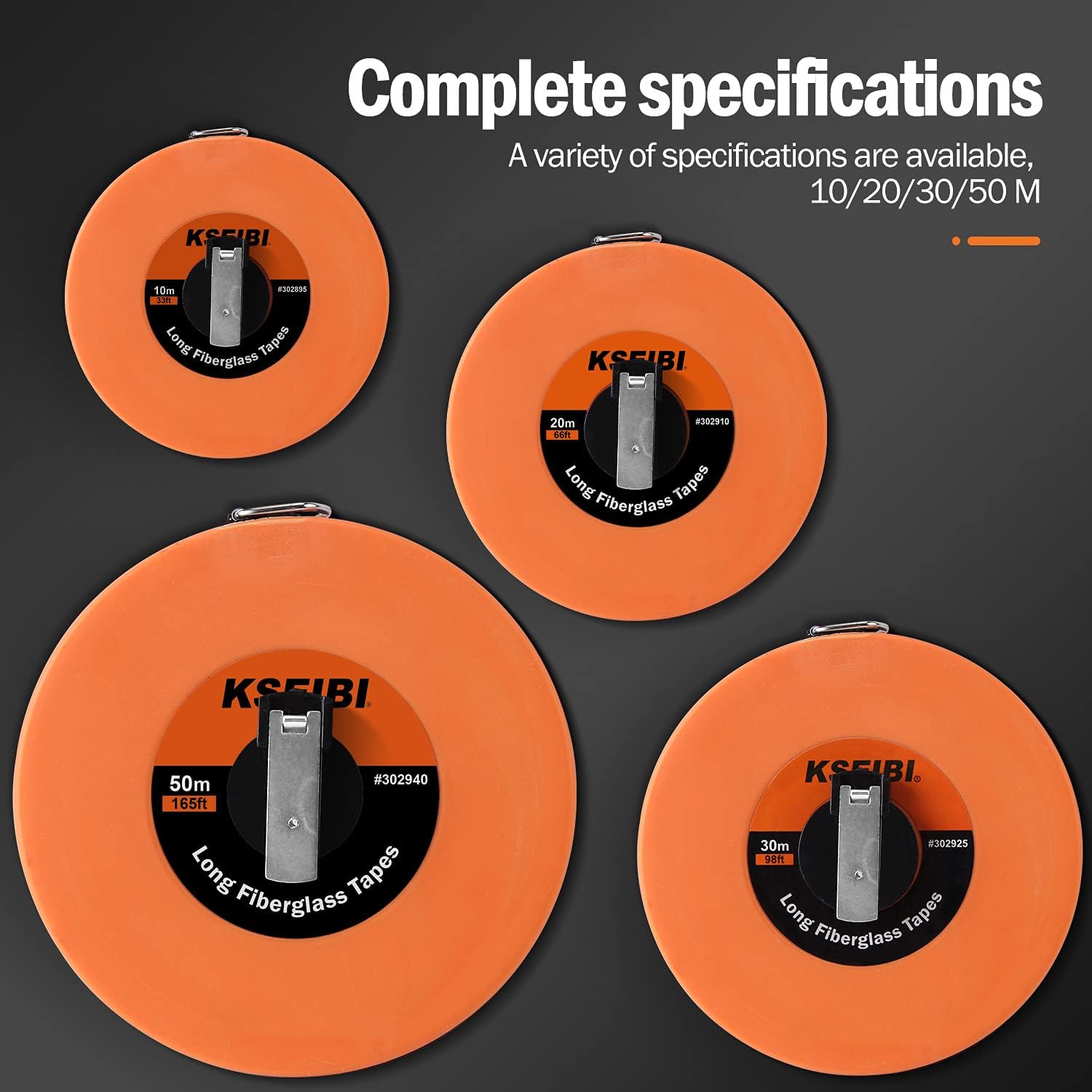 KSEIBI 302910 Cinta métrica de fibra de vidrio larga de impresión de doble cara en pulgadasmétrica para trabajos de construcción (66 pies65.6 ft)