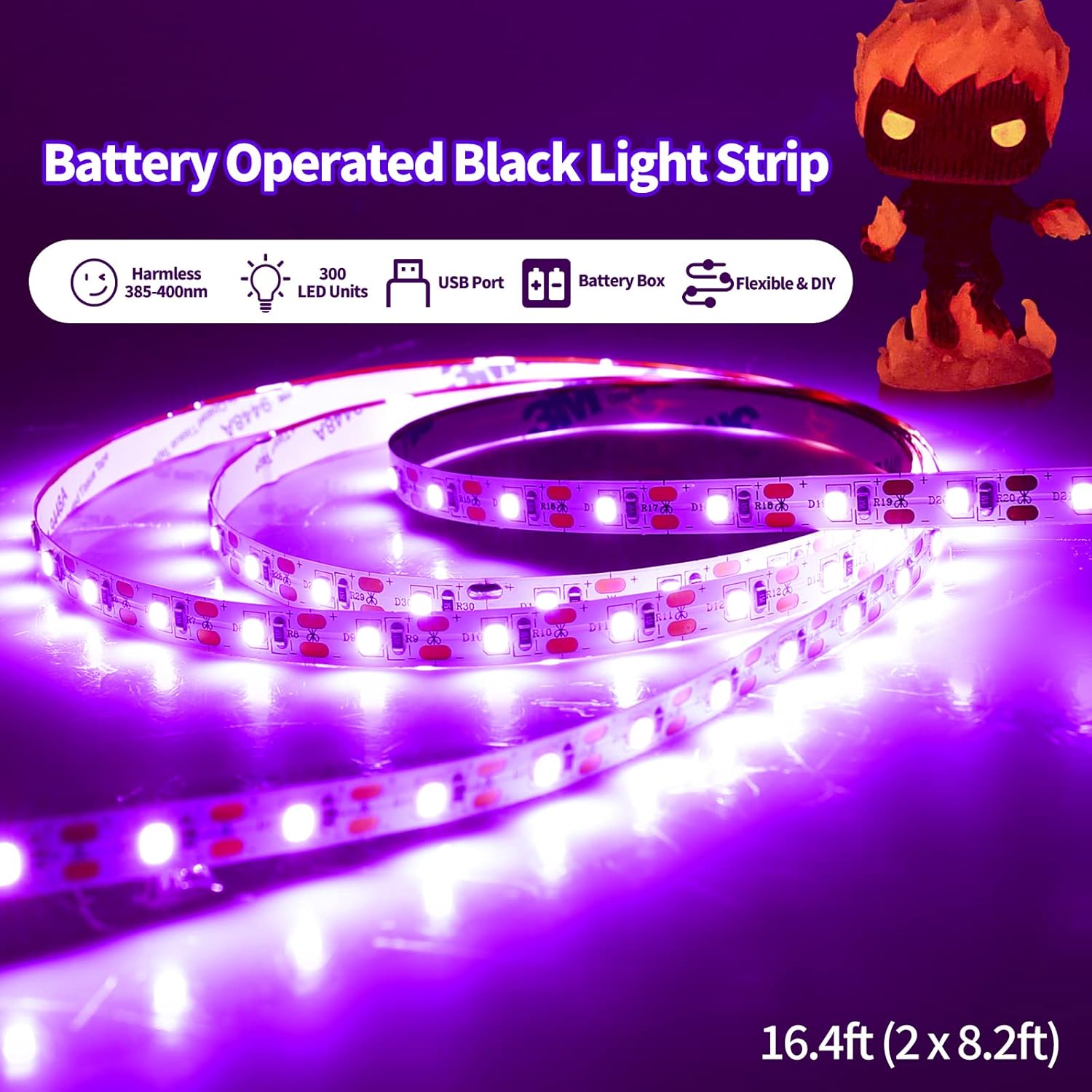 Barra de luz LED negra impermeable IP66 de 42 W + tira de luces negras de 16.4 pies, funciona con pilas para fiesta brillante, póster fluorescente,