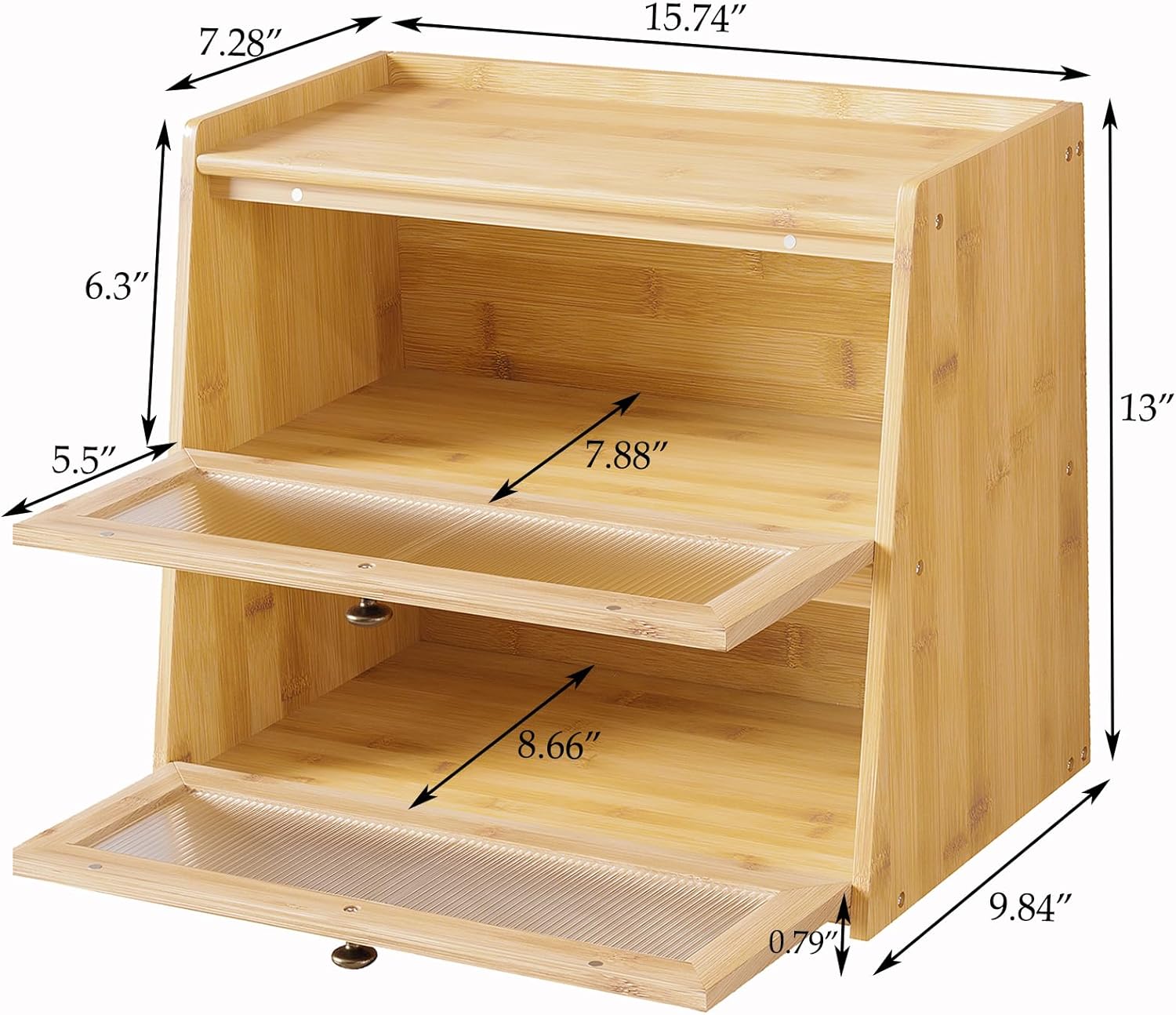 K KELBEL Panera para encimera de cocina, contenedor de almacenamiento de pan de bambú de doble capa de madera de gran capacidad con soporte para pan