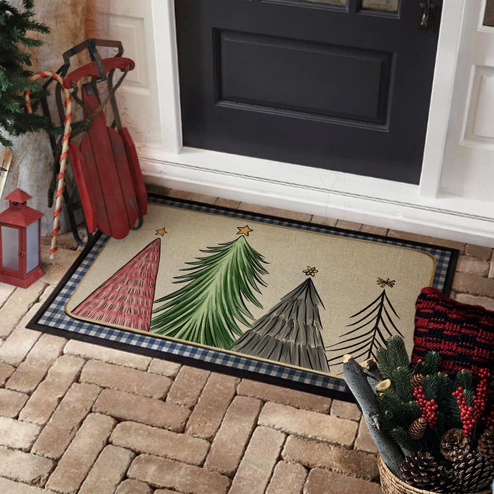 Tapete de Navidad de 17 x 29 pulgadas, tapete decorativo de invierno para árbol de Navidad, tapete de goma antideslizante para interiores y