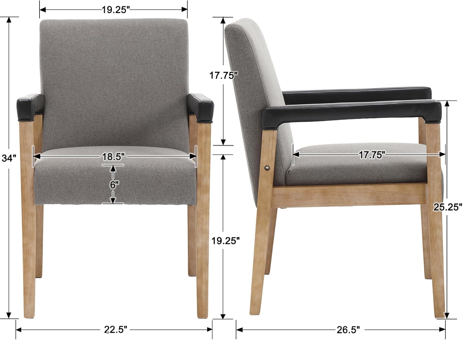 DM Furniture Juego de 2 sillas de comedor modernas de mediados de siglo, tapizadas de tela de lino, cómodas sillas de cocina con marco de madera