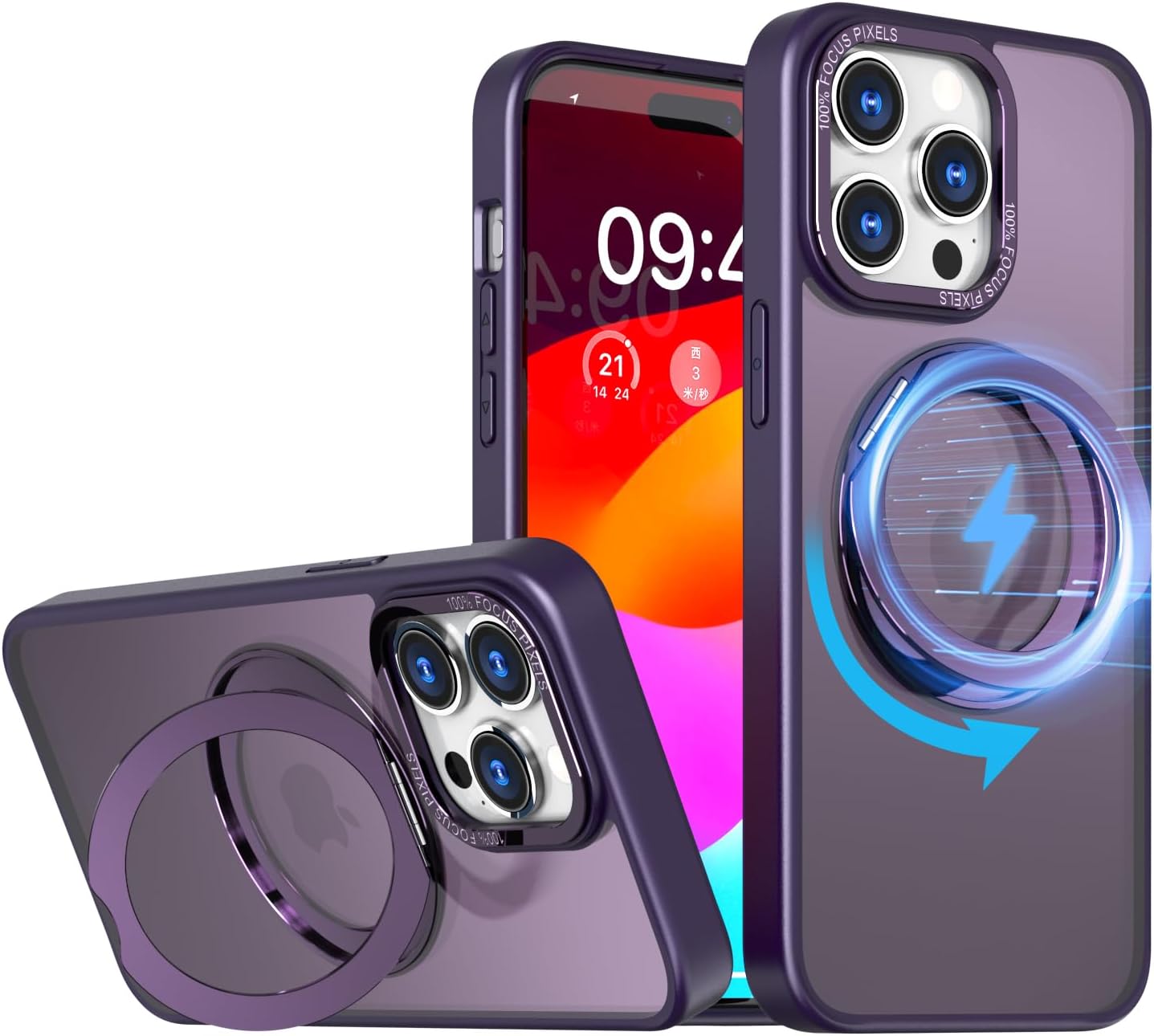 Funda magnética para iPhone 15 Pro Max compatible con Magsafe, grado militar, a prueba de golpes, mate, delgada, con soporte de anillo magnético