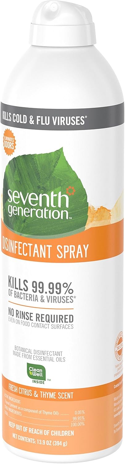 Seventh Generation Spray desinfectante, aroma cítrico fresco y tomillo, 13.9 onzas (paquete de 4)