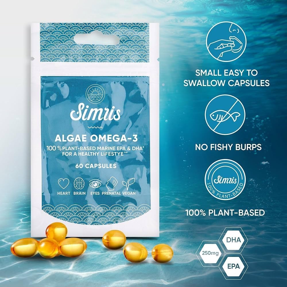 Algae Omega 3-180 Mini Cápsulas Blandas Premium  Suplemento vegano a base de plantas EPA DHA  Alternativa al aceite de pescado  para cerebro, ojos,