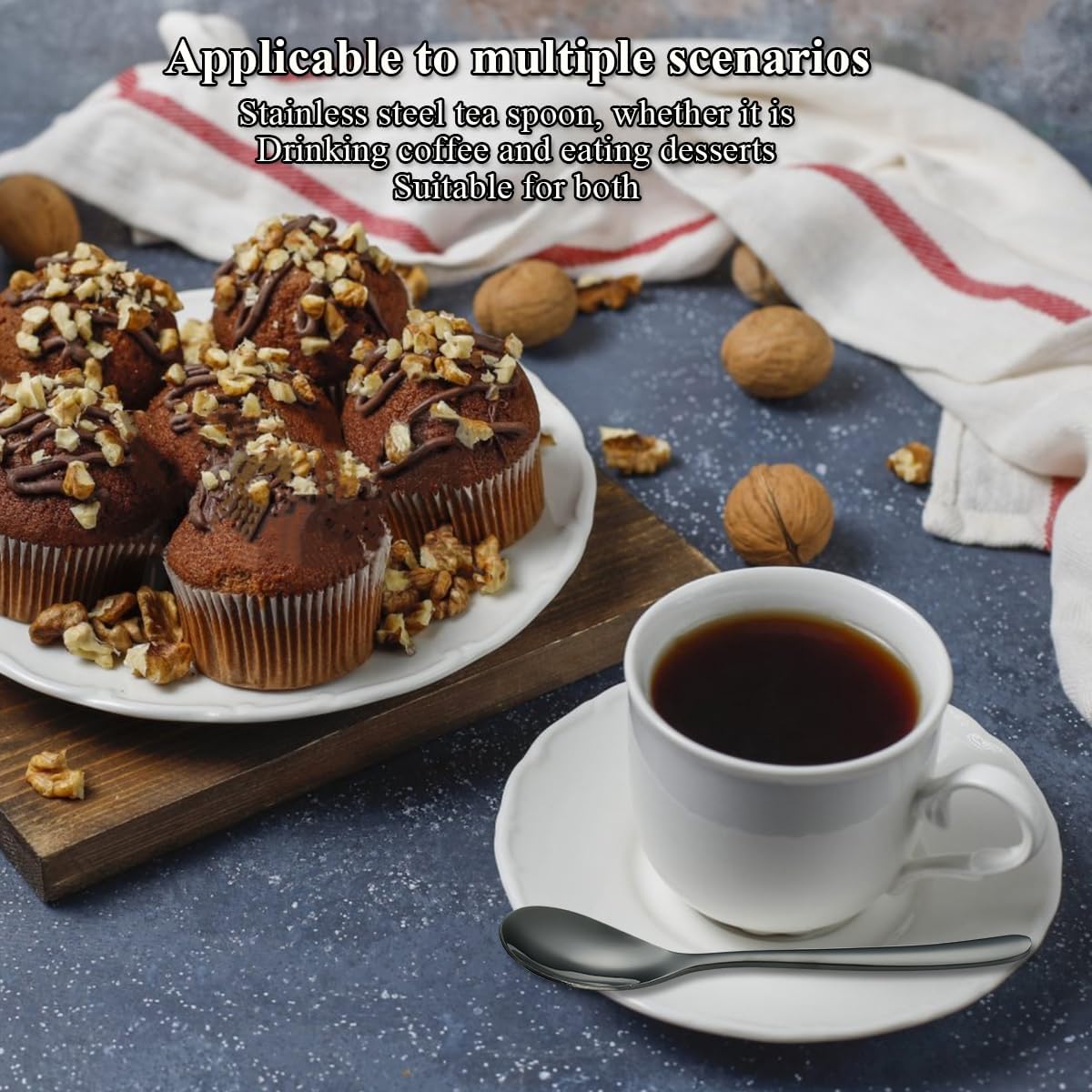 Kyraton Juego de 12 cucharaditas negras, cucharas de café de acero inoxidable, cucharas de spresso para el hogar, restaurante, hotel, fiestas, aptas