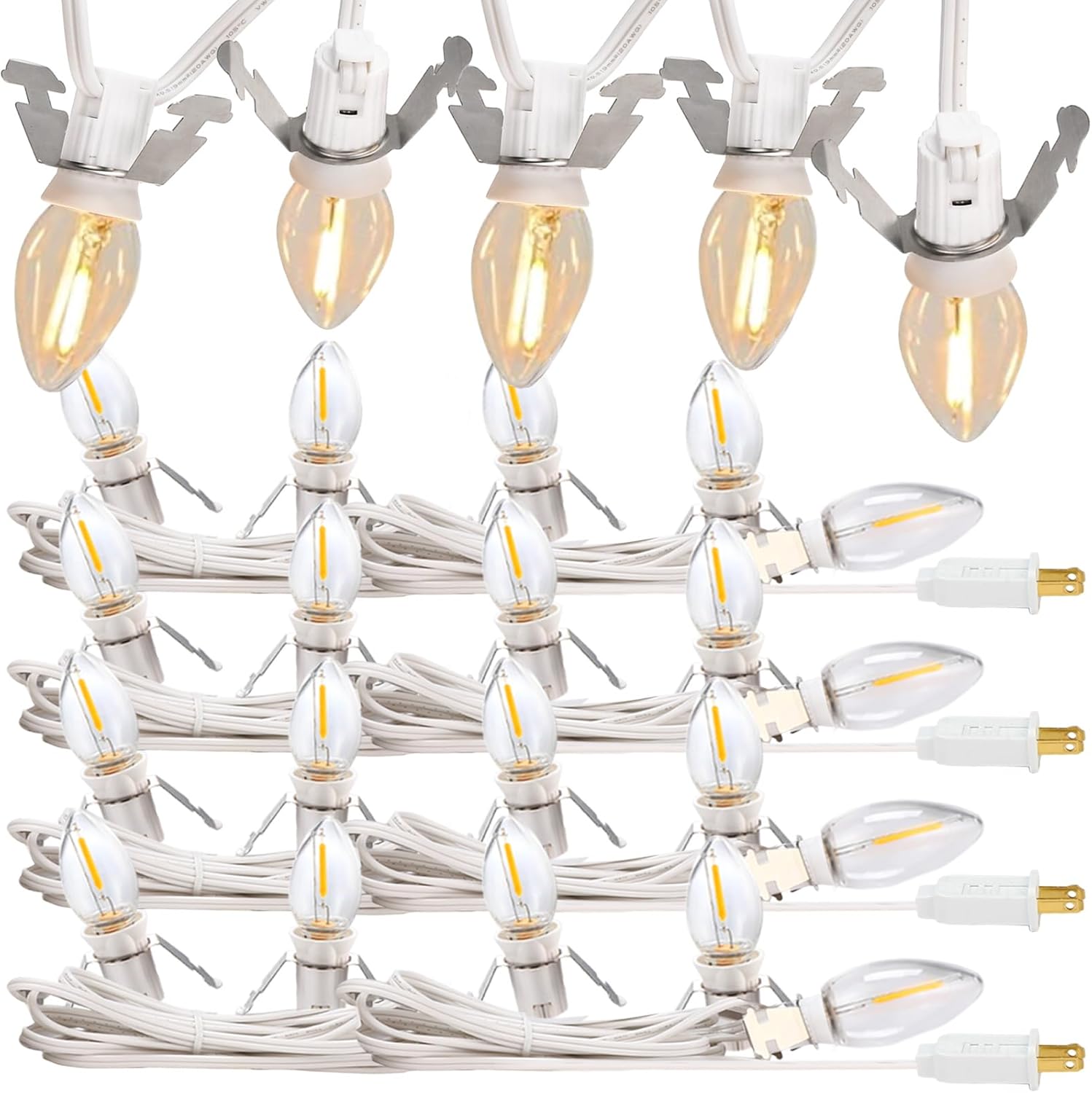 8 piezas de cable de accesorios con 5 bombillas LED de luz nocturna de aldea de Navidad, bombillas C7, enchufe de bombilla de 9 pies para decoración