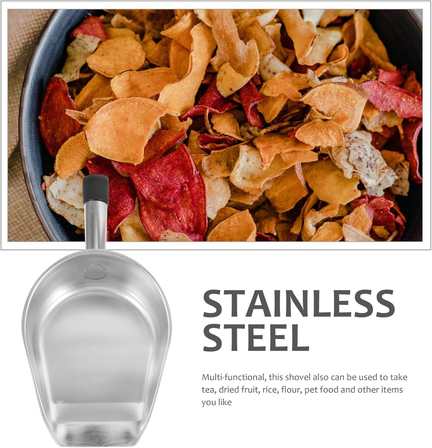 Healifty Sartén de acero resistente para polvo, cuchara de mano, cucharas de cocina, cucharas de baño, cucharas de alimentos, dulces, azúcar, pala