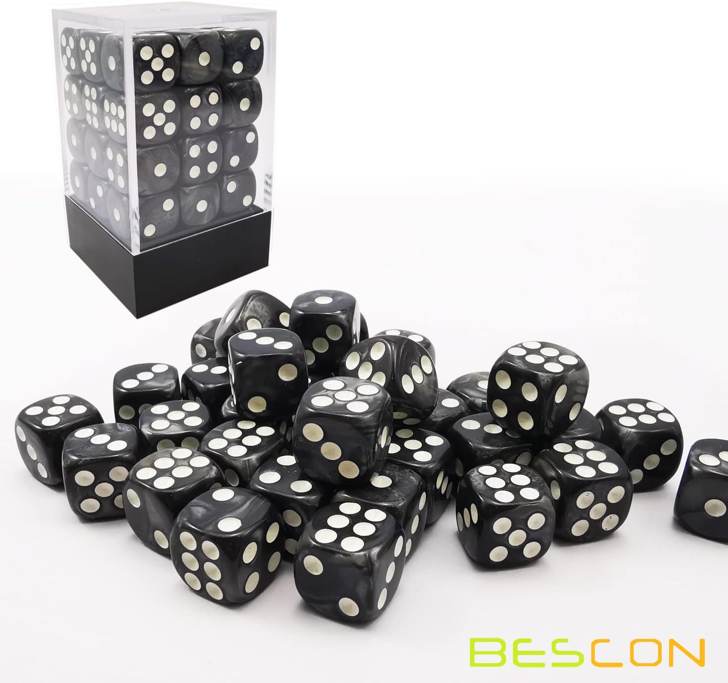 Bescon 0.472 in 6 lados dados 36 en caja de ladrillos, 0.472 in seis caras Die (36) bloque de dados, mármol negro
