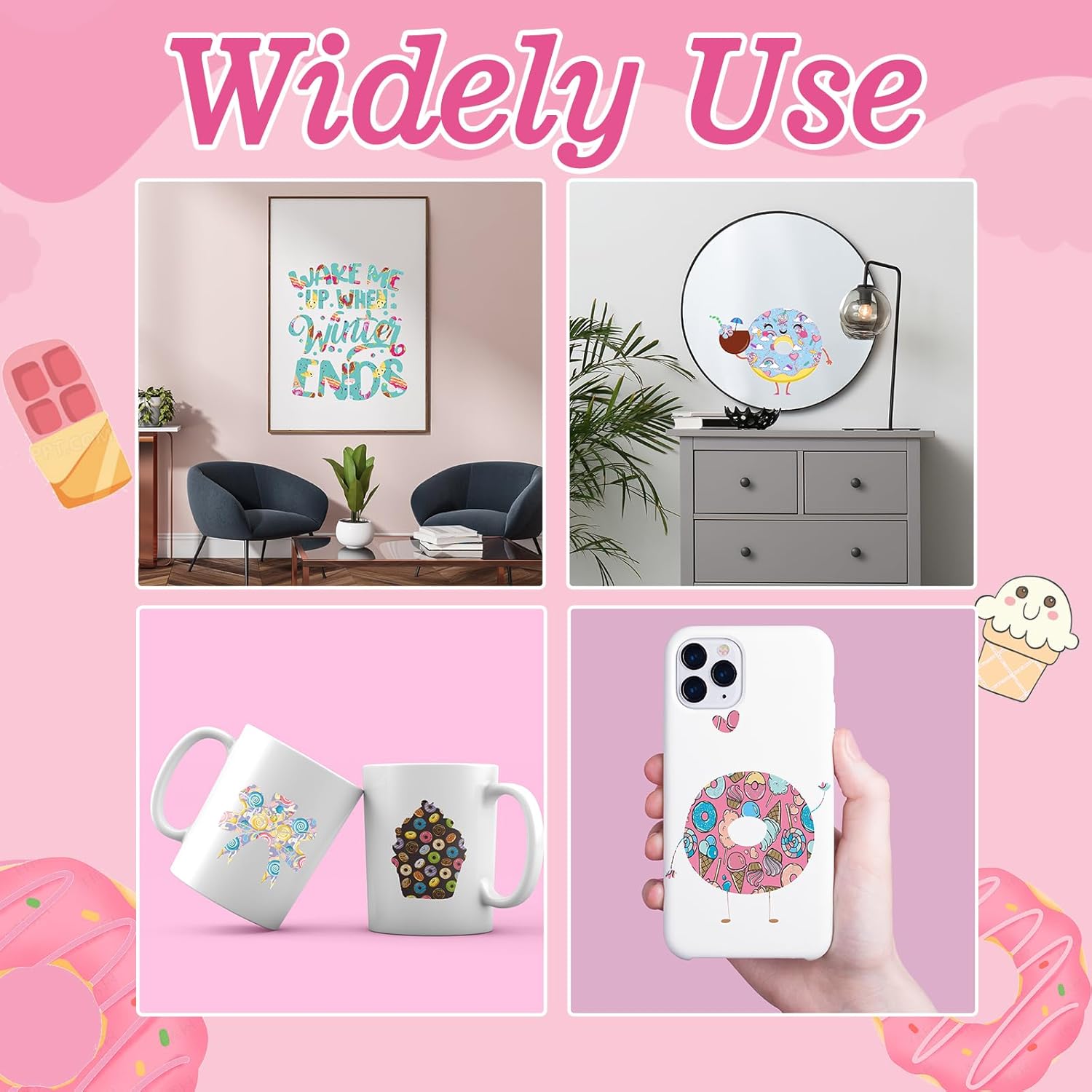 Donut Candy – Vinilo permanente  10 hojas de 12 x 10 pulgadas Sweet Candy Bakes – Vinilo adhesivo autoadhesivo impermeable