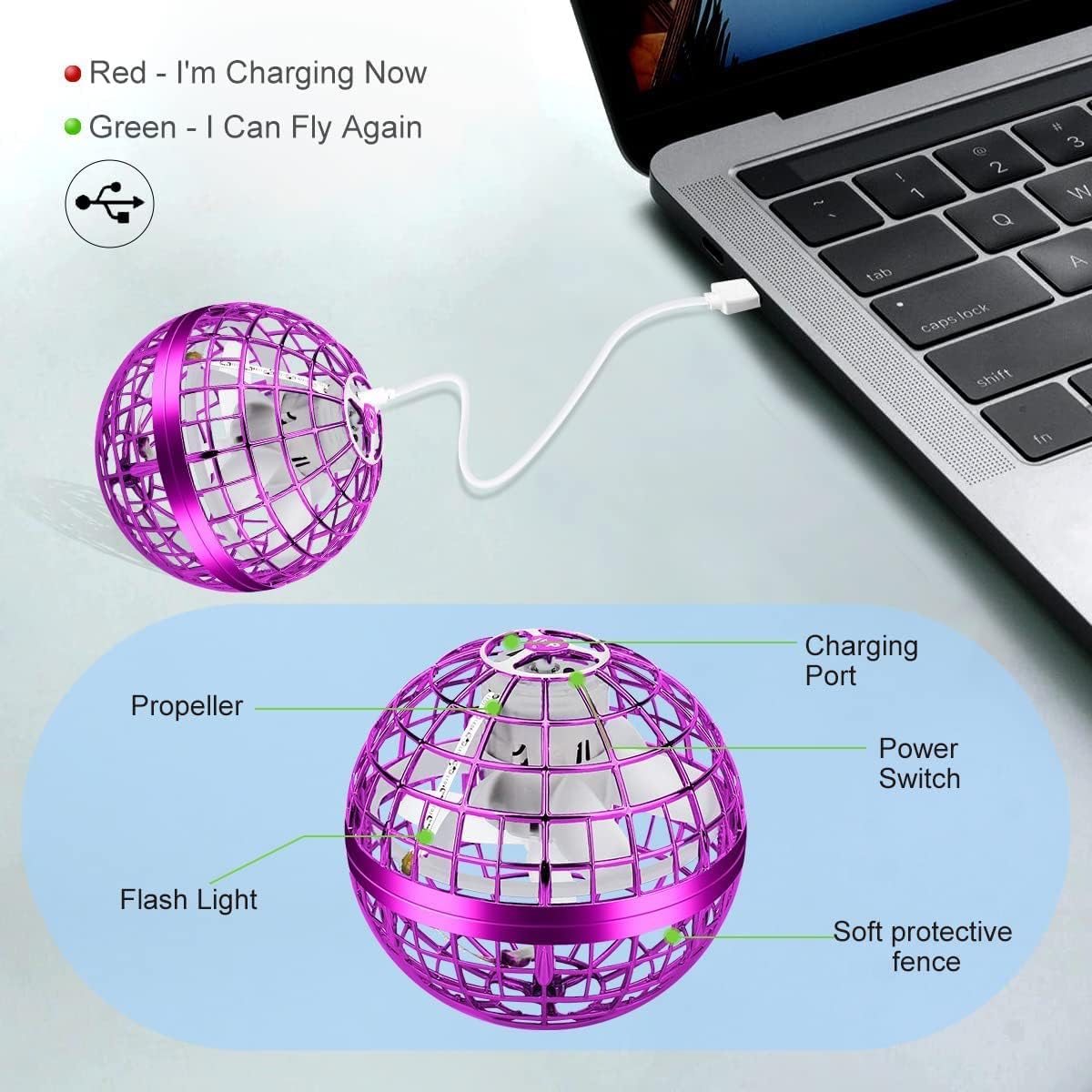 Juguetes de bola voladora, bola de orbe volador, bola giratoria galáctica, bola de orbe flotante, juguete mágico volador con LED, juguetes geniales